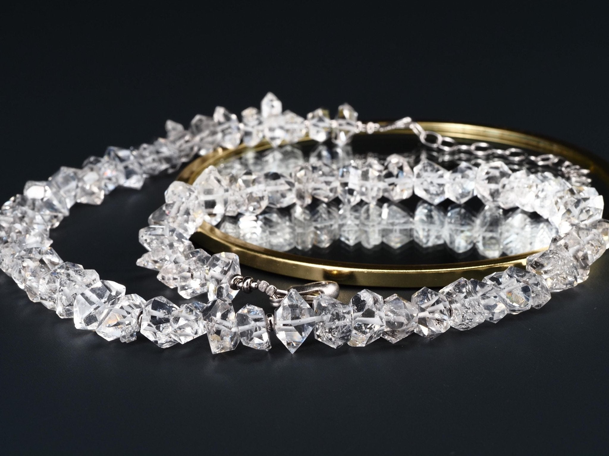 Supergroße Herkimer Diamant Halskette – kristallklare Doppelender Quarz Kristalle mit Silber