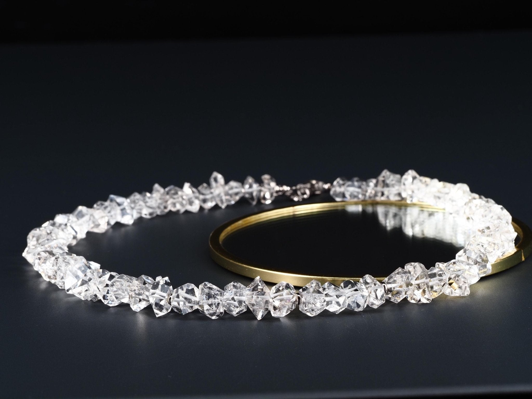 Supergroße Herkimer Diamant Halskette – kristallklare Doppelender Quarz Kristalle mit Silber