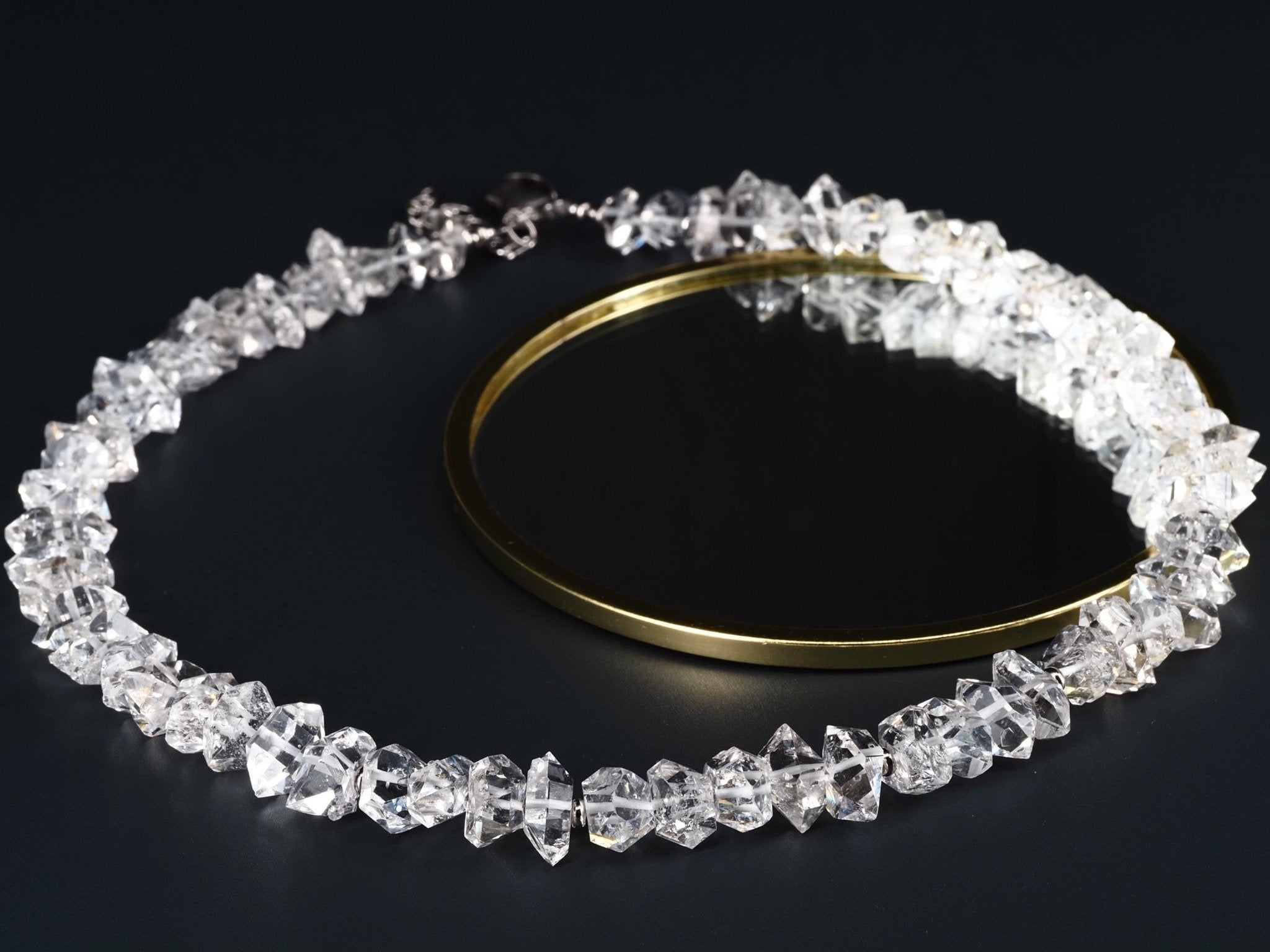 Supergroße Herkimer Diamant Halskette – kristallklare Doppelender Quarz Kristalle mit Silber
