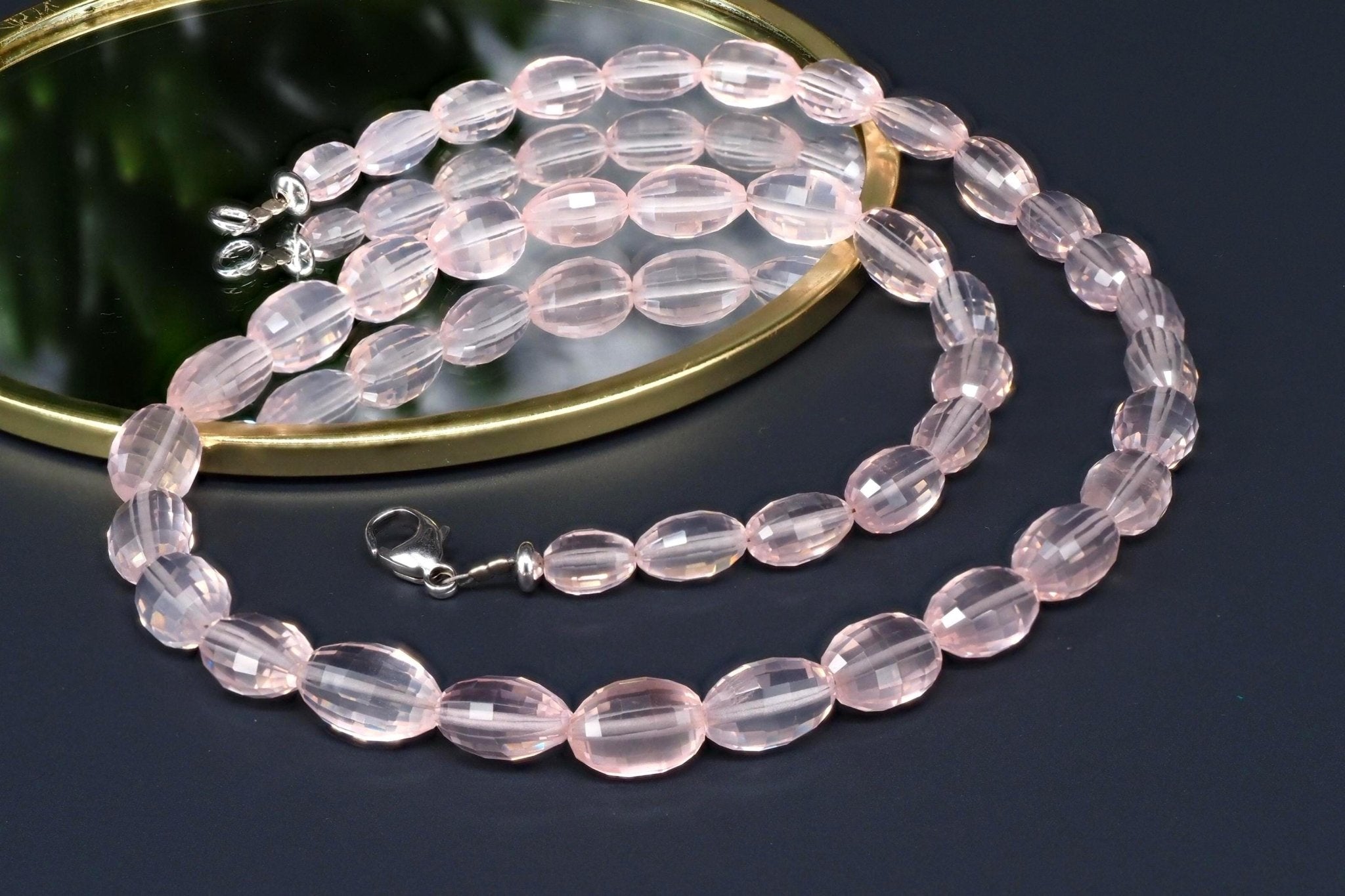 Top Rosenquarz Edelstein Kette 925 Silber Verschluss