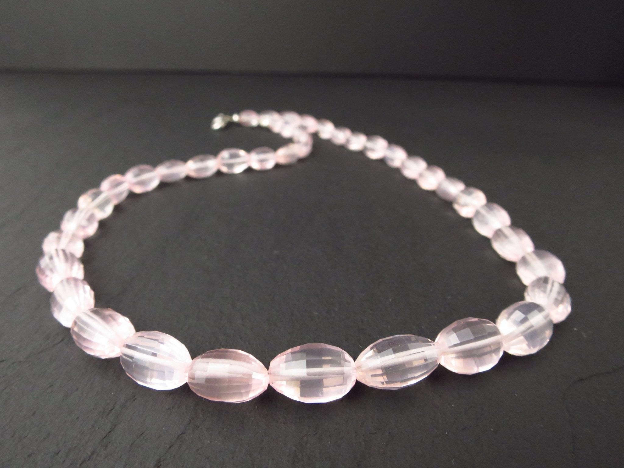 Top Rosenquarz Edelstein Kette 925 Silber Verschluss