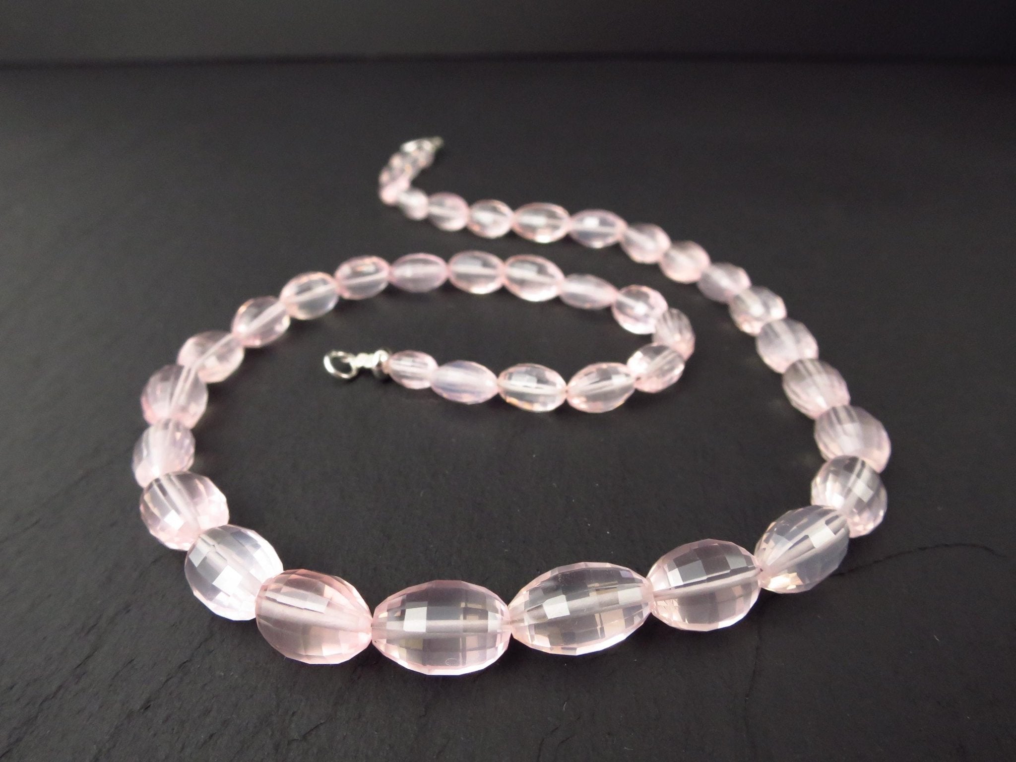 Top Rosenquarz Edelstein Kette 925 Silber Verschluss