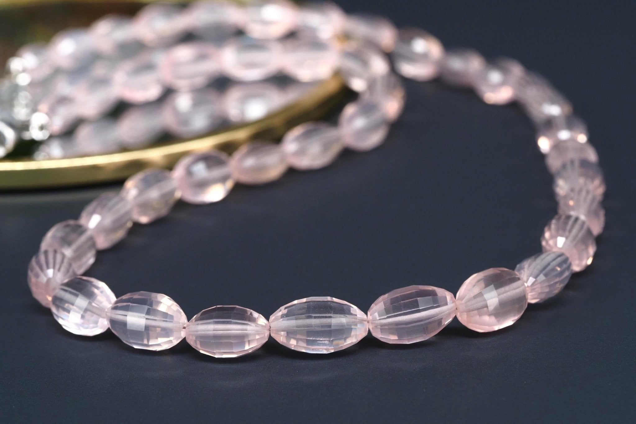 Top Rosenquarz Edelstein Kette 925 Silber Verschluss