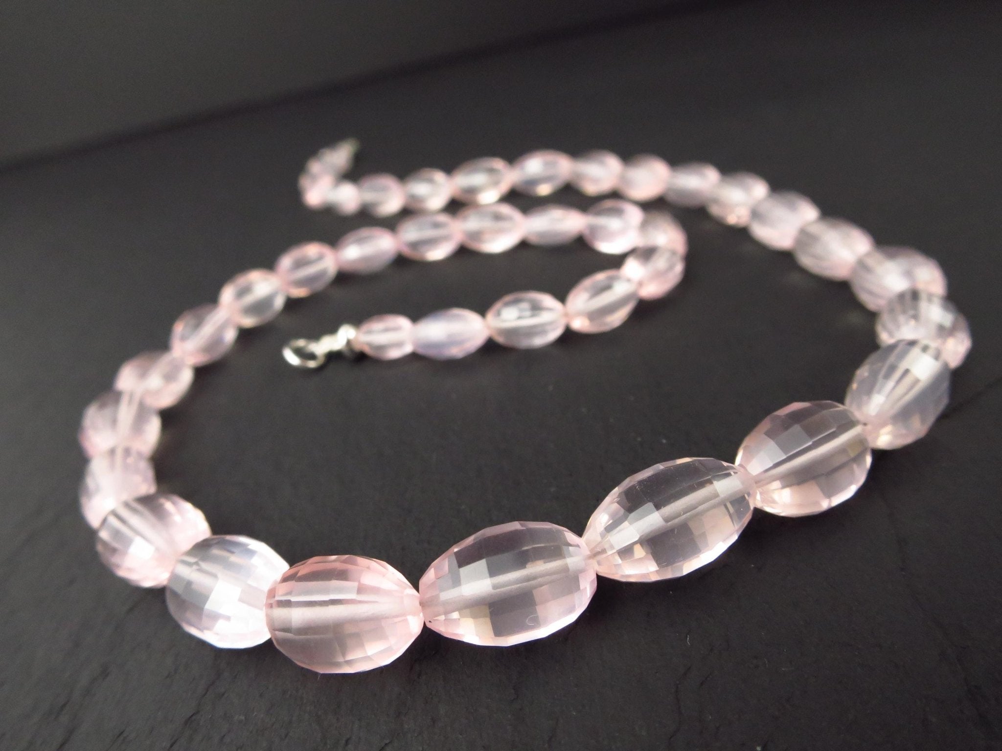 Top Rosenquarz Edelstein Kette 925 Silber Verschluss