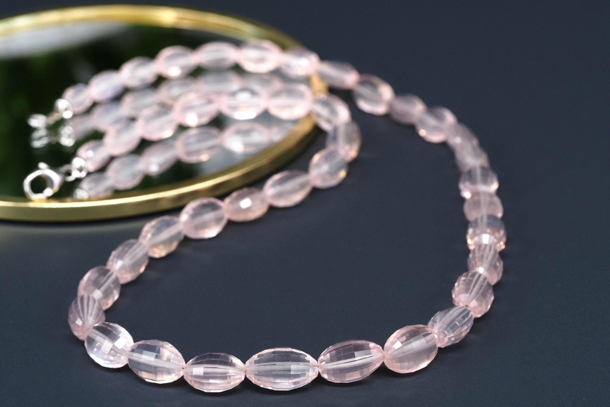 Top Rosenquarz Edelstein Kette 925 Silber Verschluss