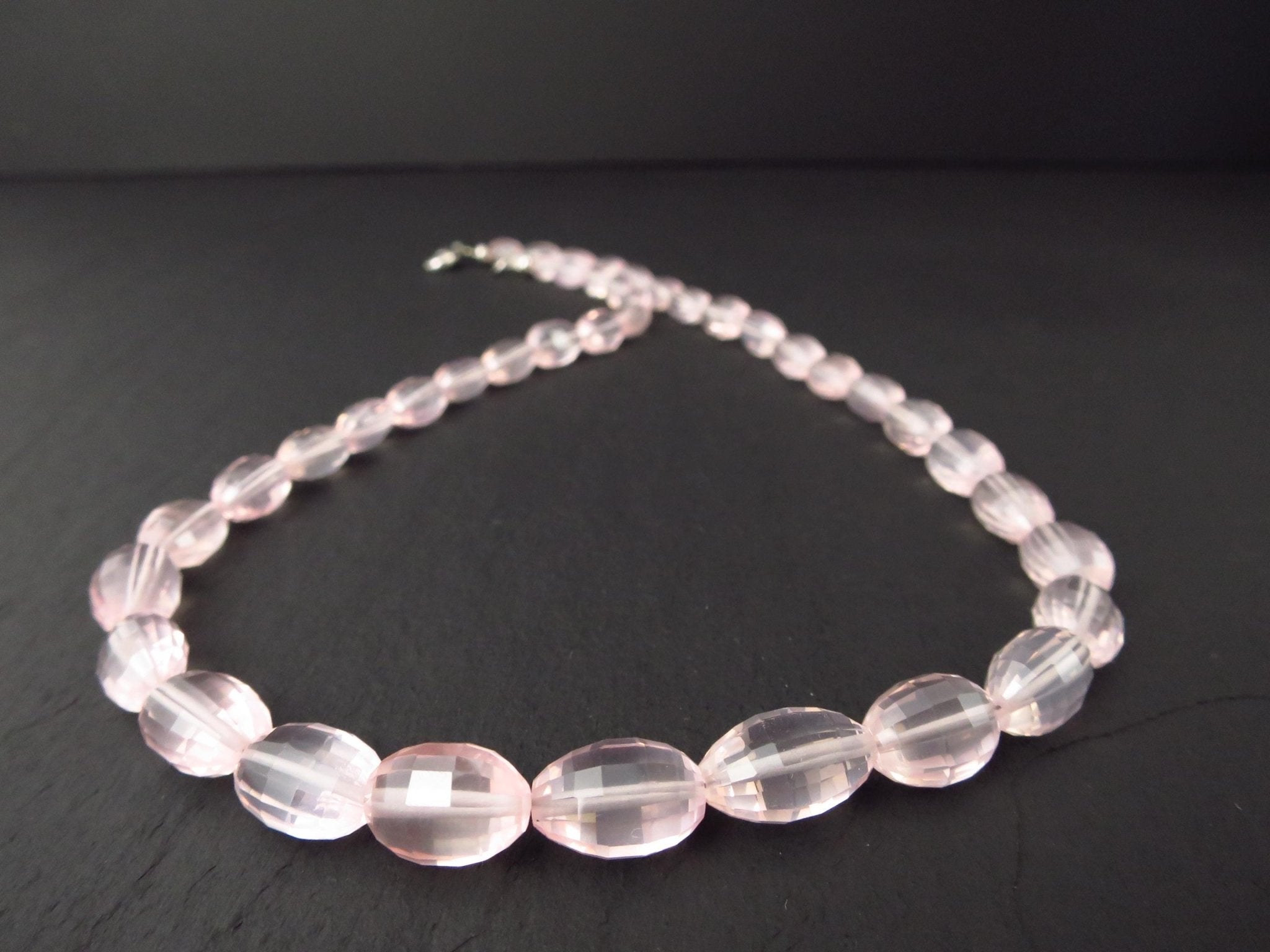 Top Rosenquarz Edelstein Kette 925 Silber Verschluss