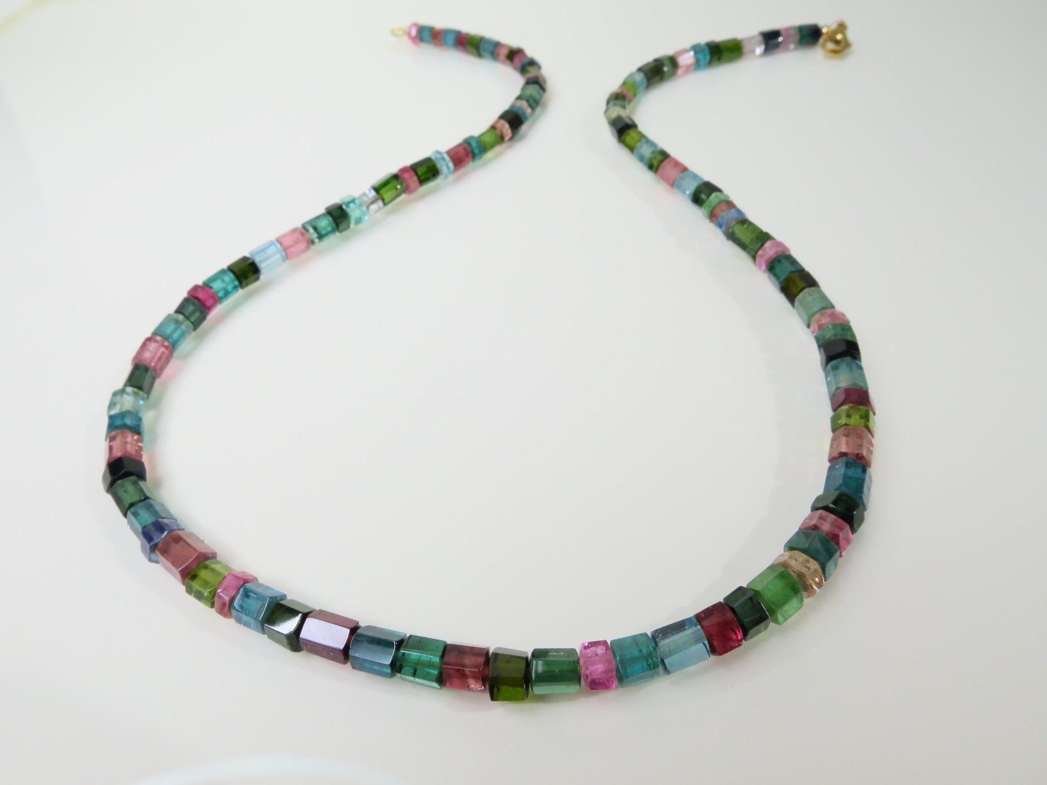 Turmalin Halskette blau rosa Edelstein Collier 9ct Gold