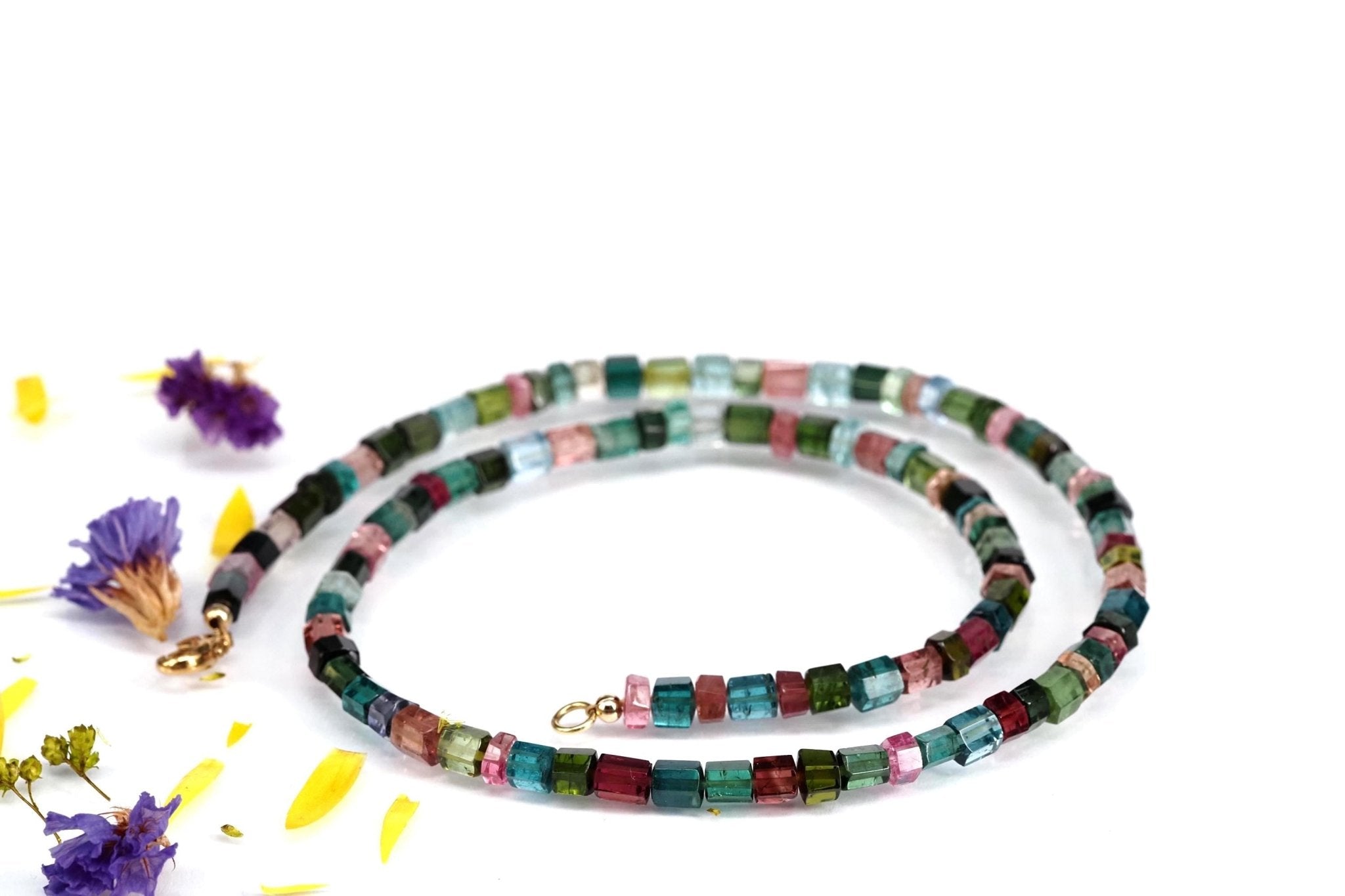 Turmalin Halskette blau rosa Edelstein Collier 9ct Gold