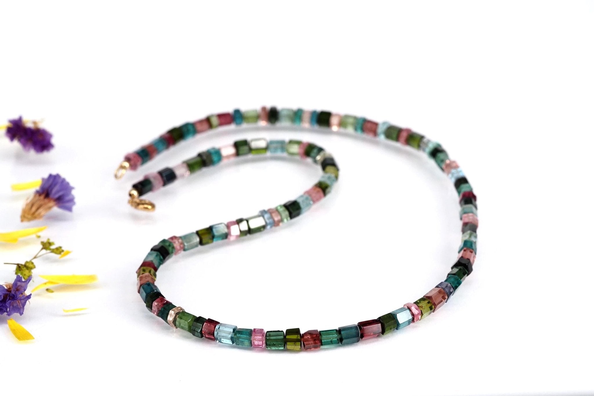 Turmalin Halskette blau rosa Edelstein Collier 9ct Gold