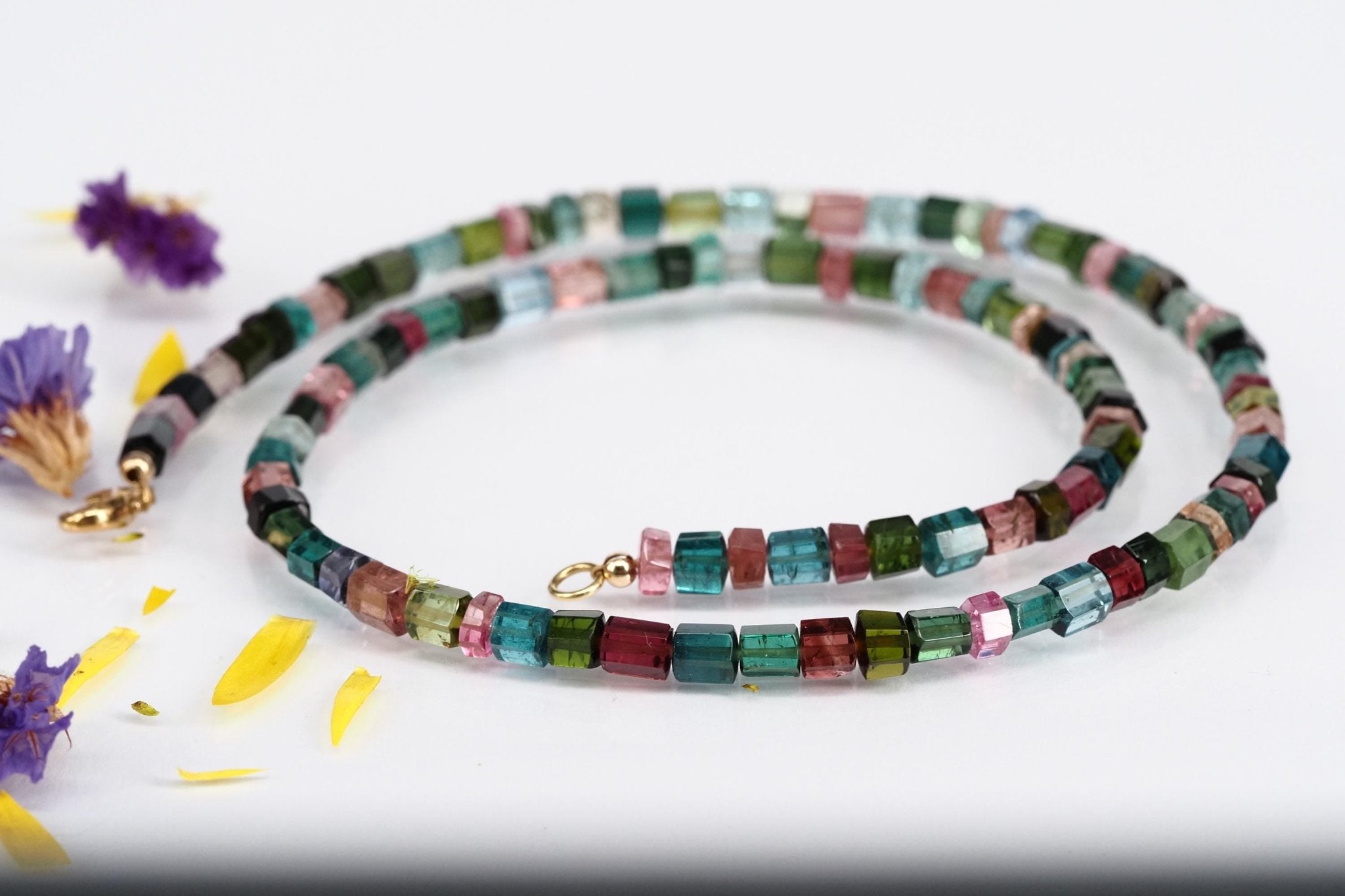 Turmalin Halskette blau rosa Edelstein Collier 9ct Gold