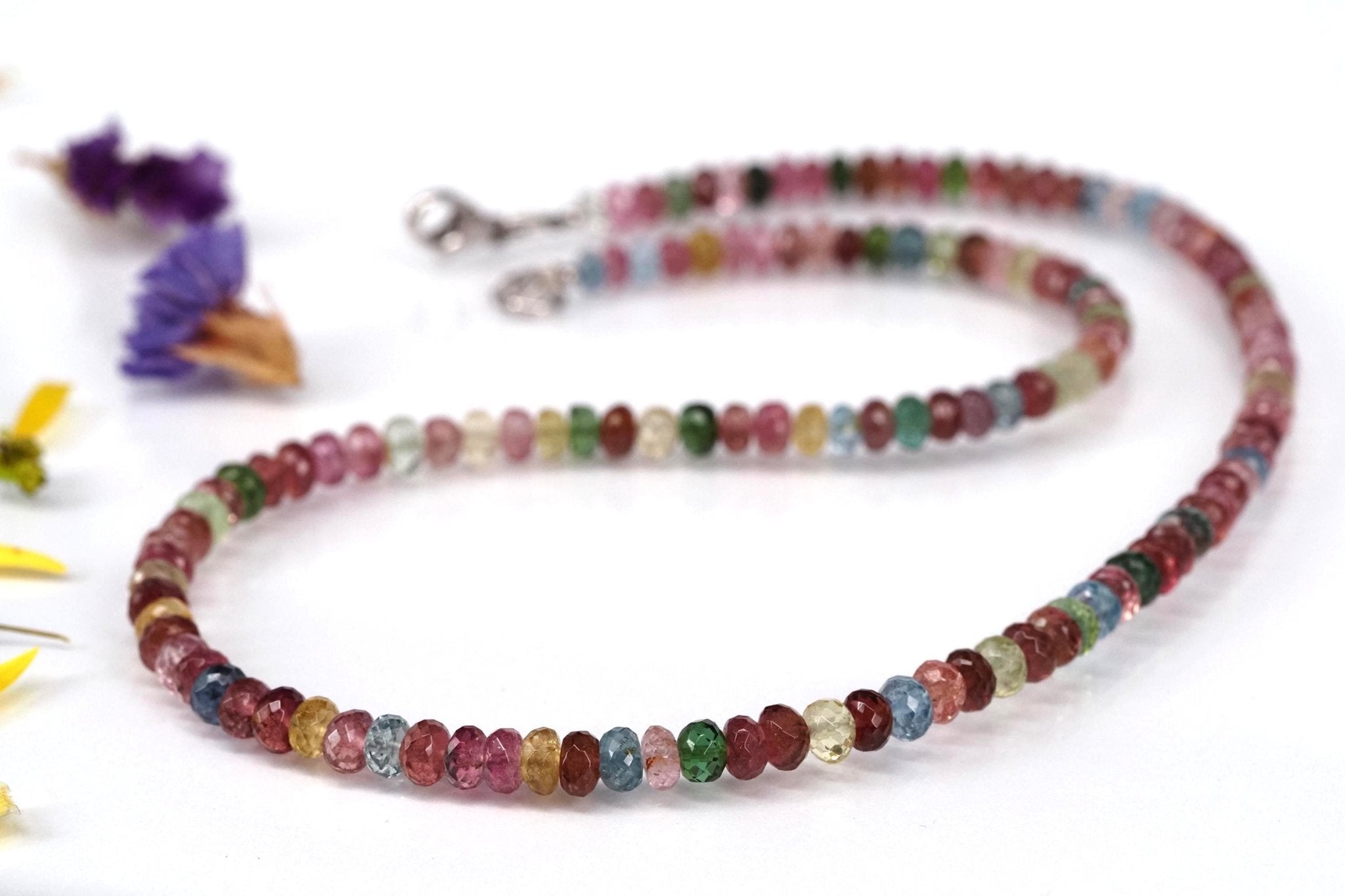 Turmalin Halskette blau rosa Edelstein Collier Multicolor