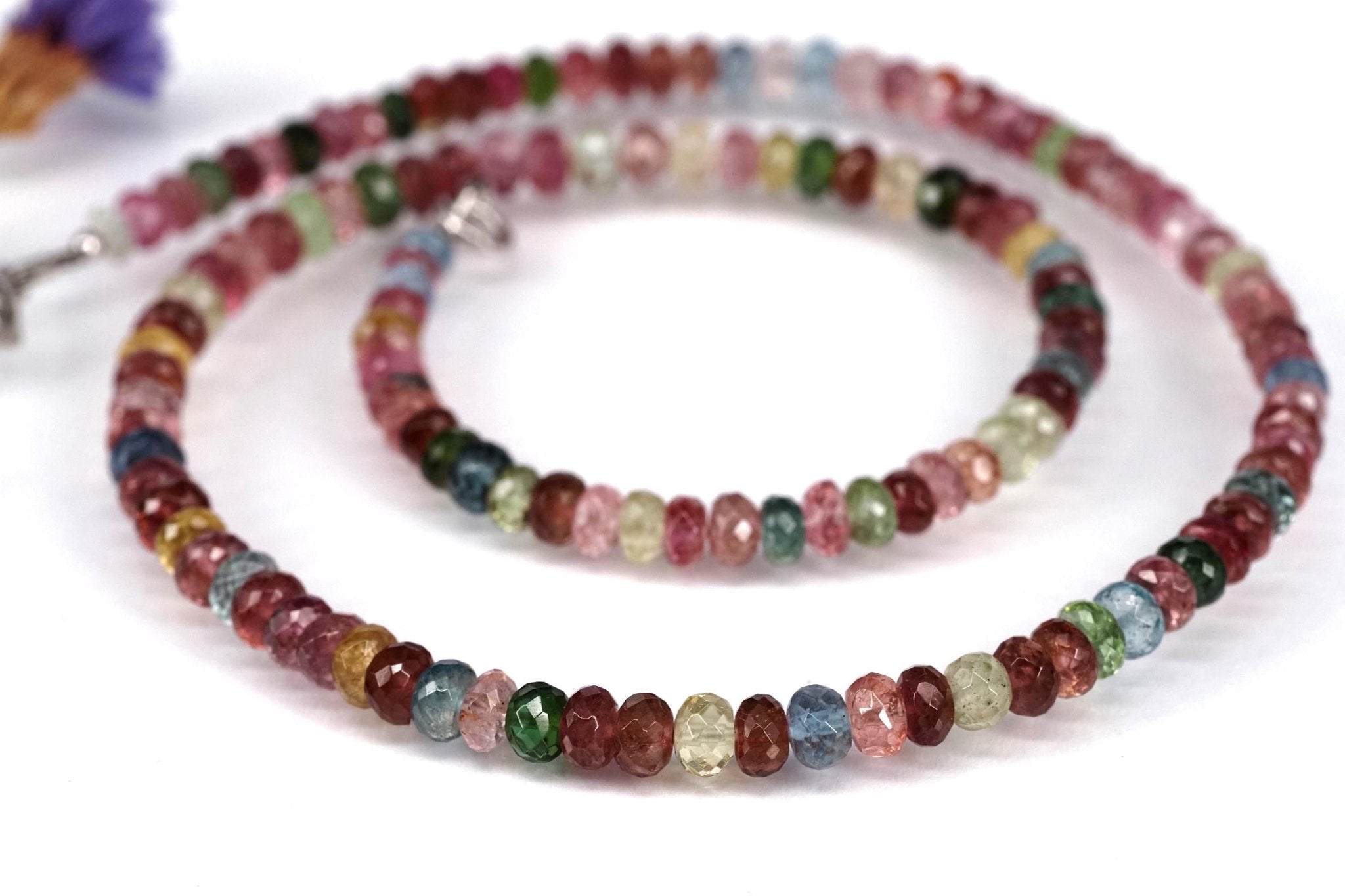 Turmalin Halskette blau rosa Edelstein Collier Multicolor