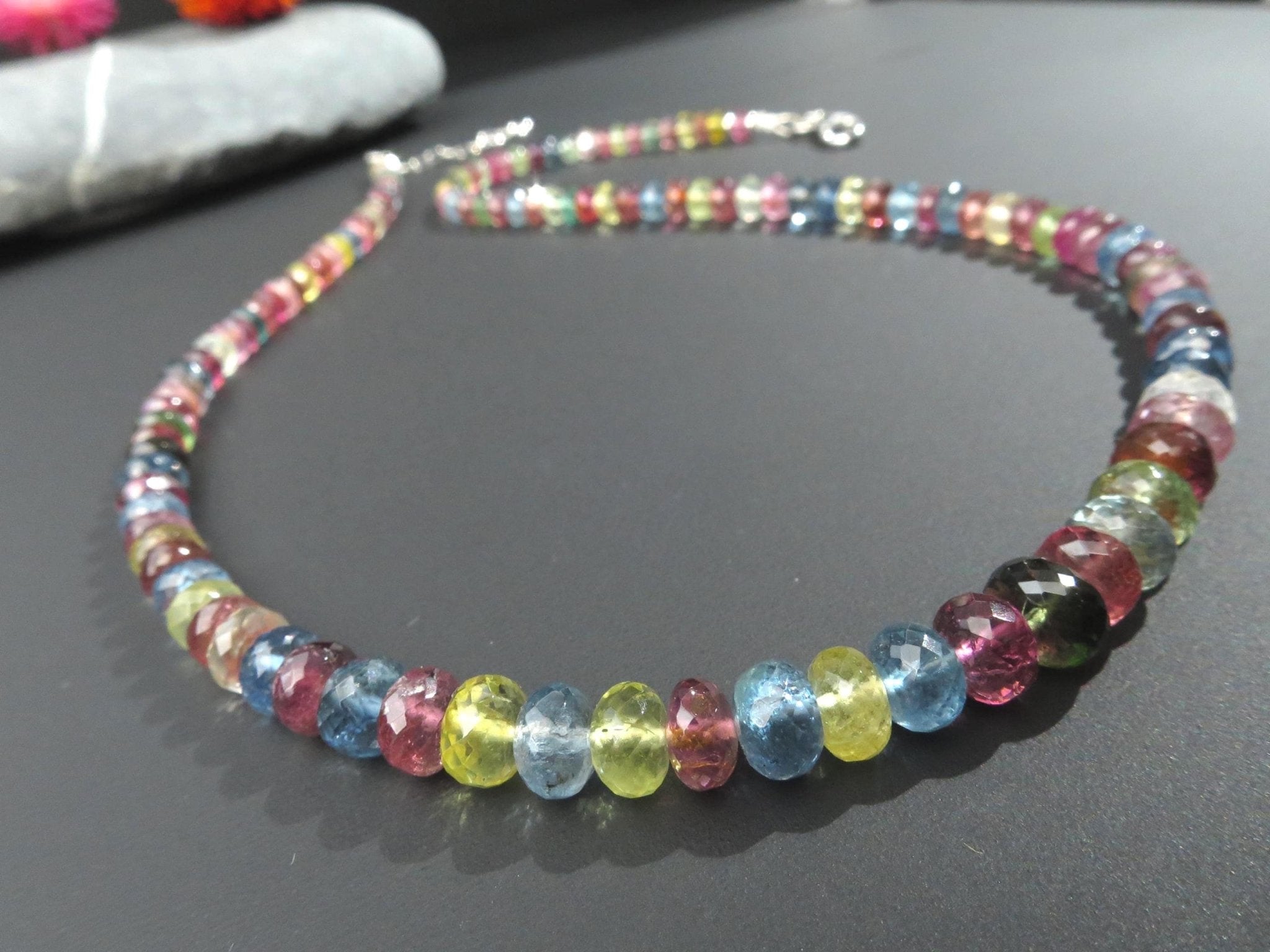 Turmalin Halskette blau rosa Edelstein Kette facettiert