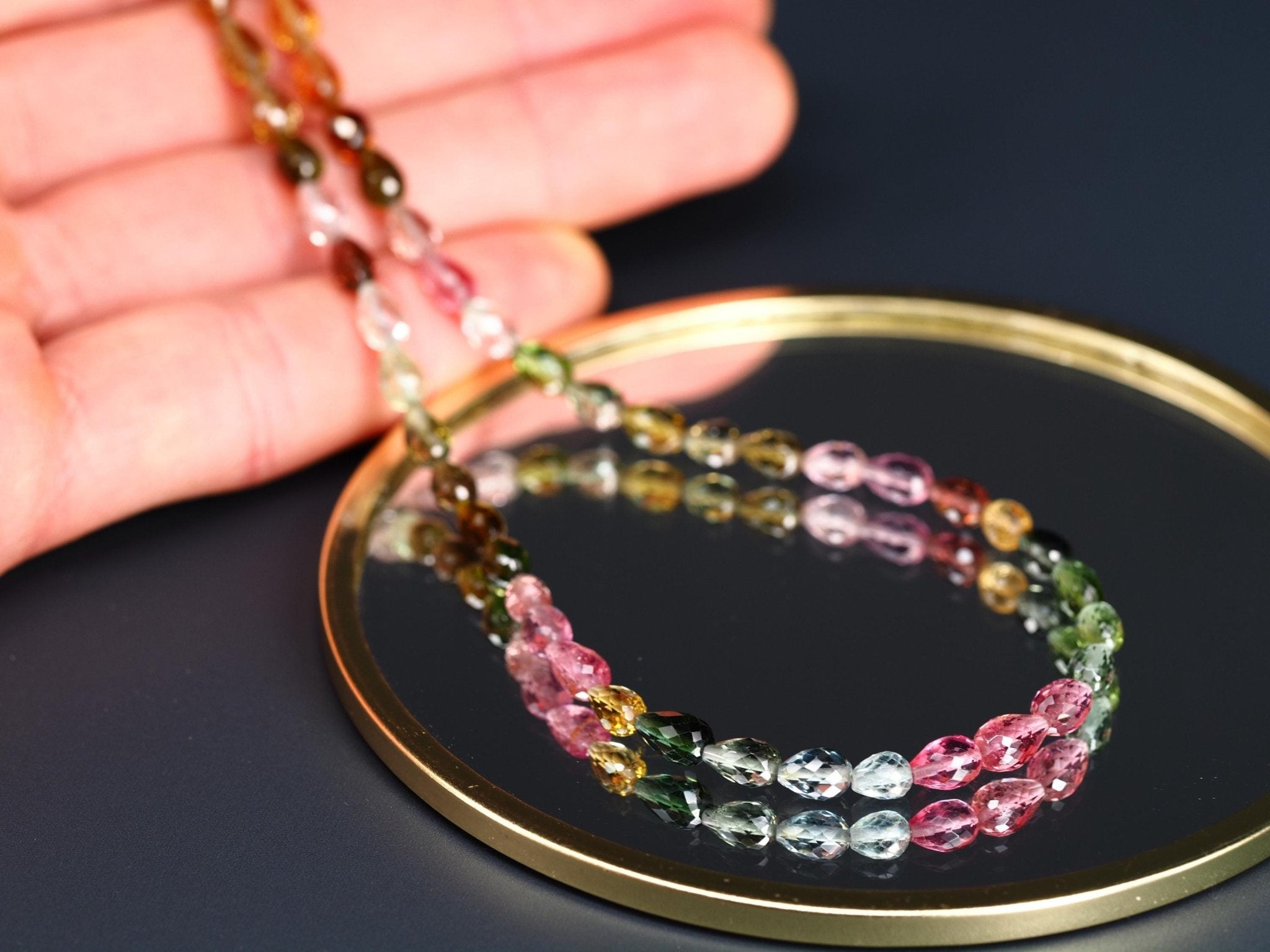 Turmalin Kette grün rosa gelb facettiert Tropfen Silber
