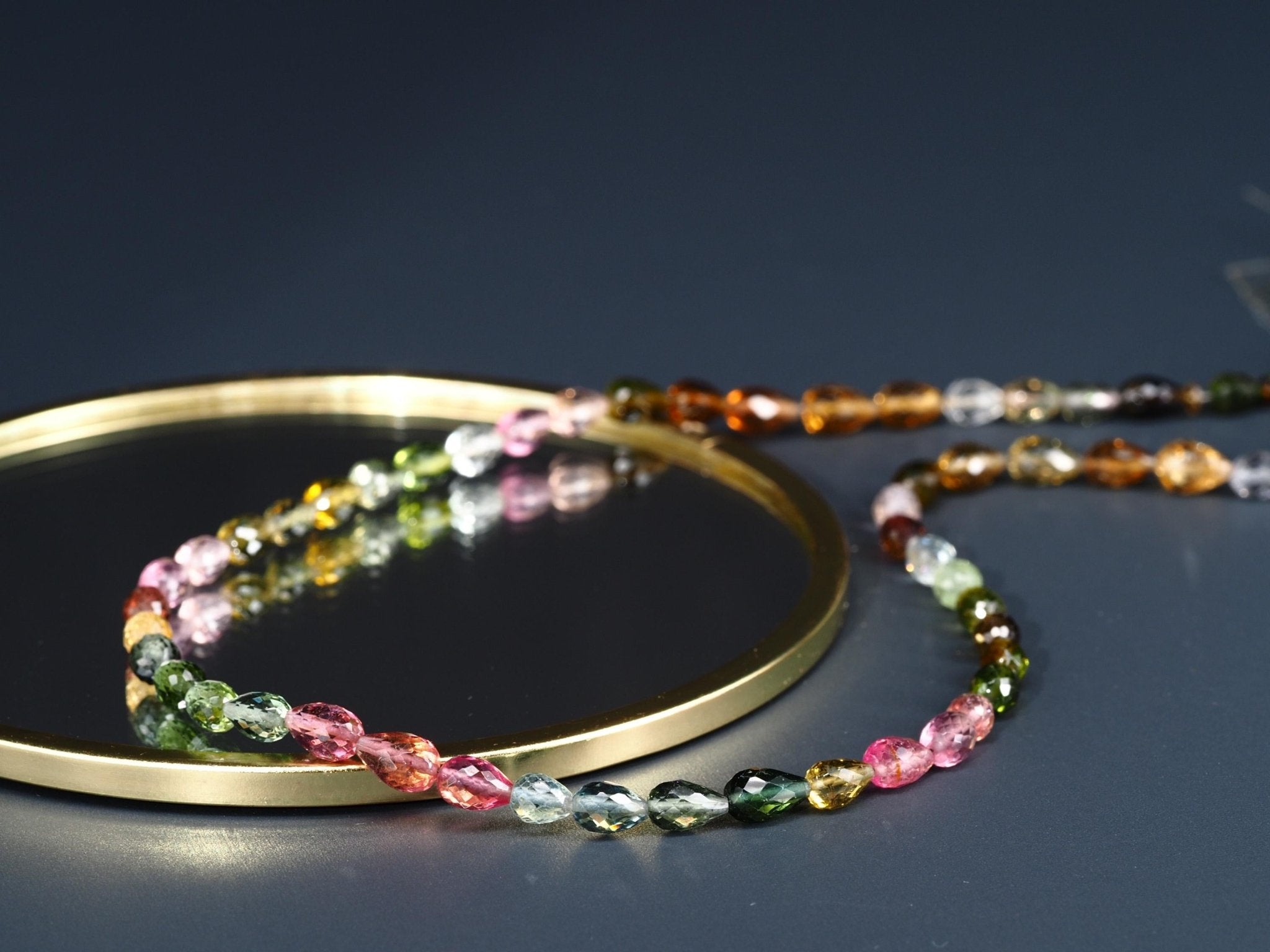 Turmalin Kette grün rosa gelb facettiert Tropfen Silber