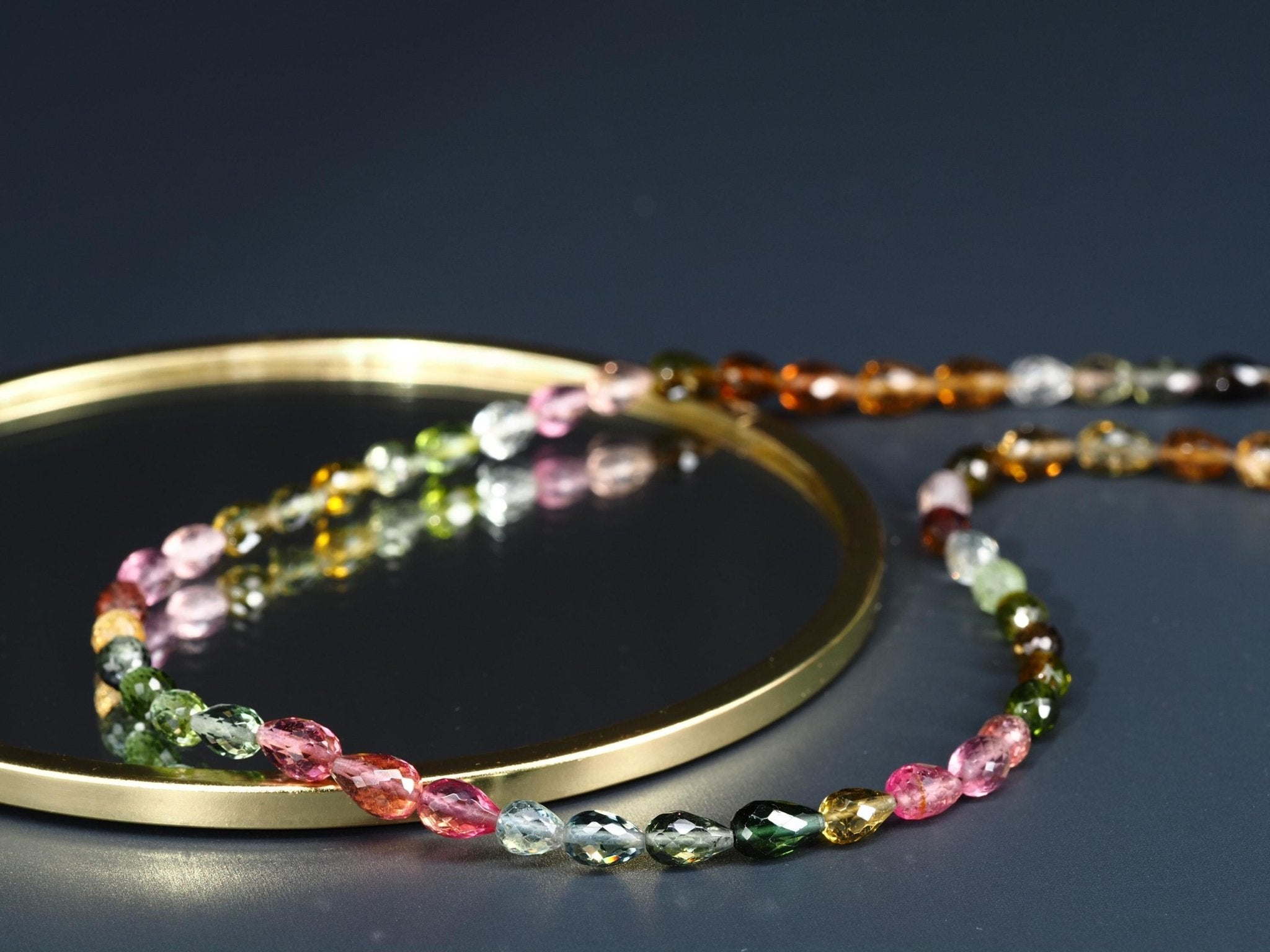 Turmalin Kette grün rosa gelb facettiert Tropfen Silber
