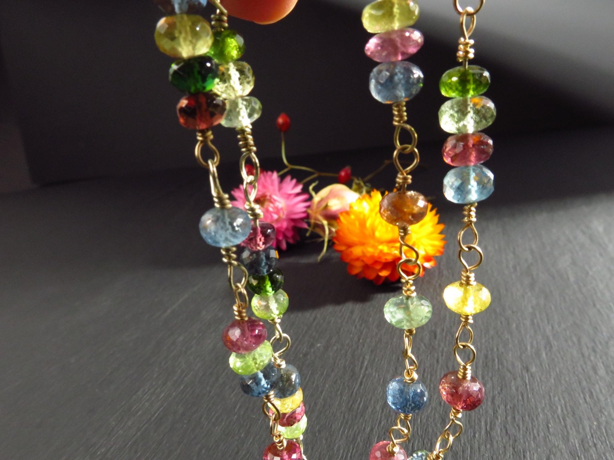 Turmalin Kette Turmalin bunt aus solid 9kt Gold