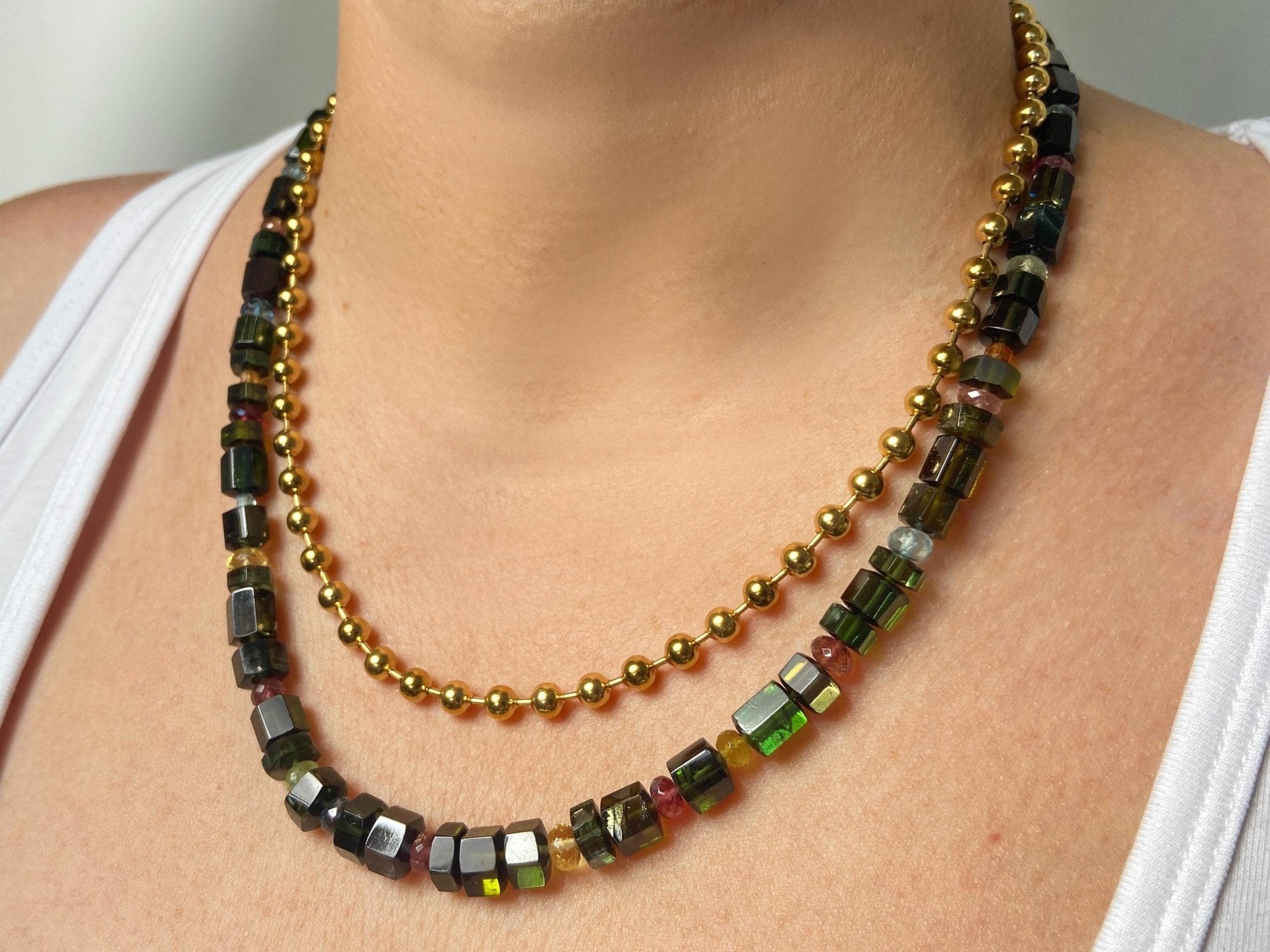 Turmalin Kristall Kette Natur Edelstein Halskette bunt
