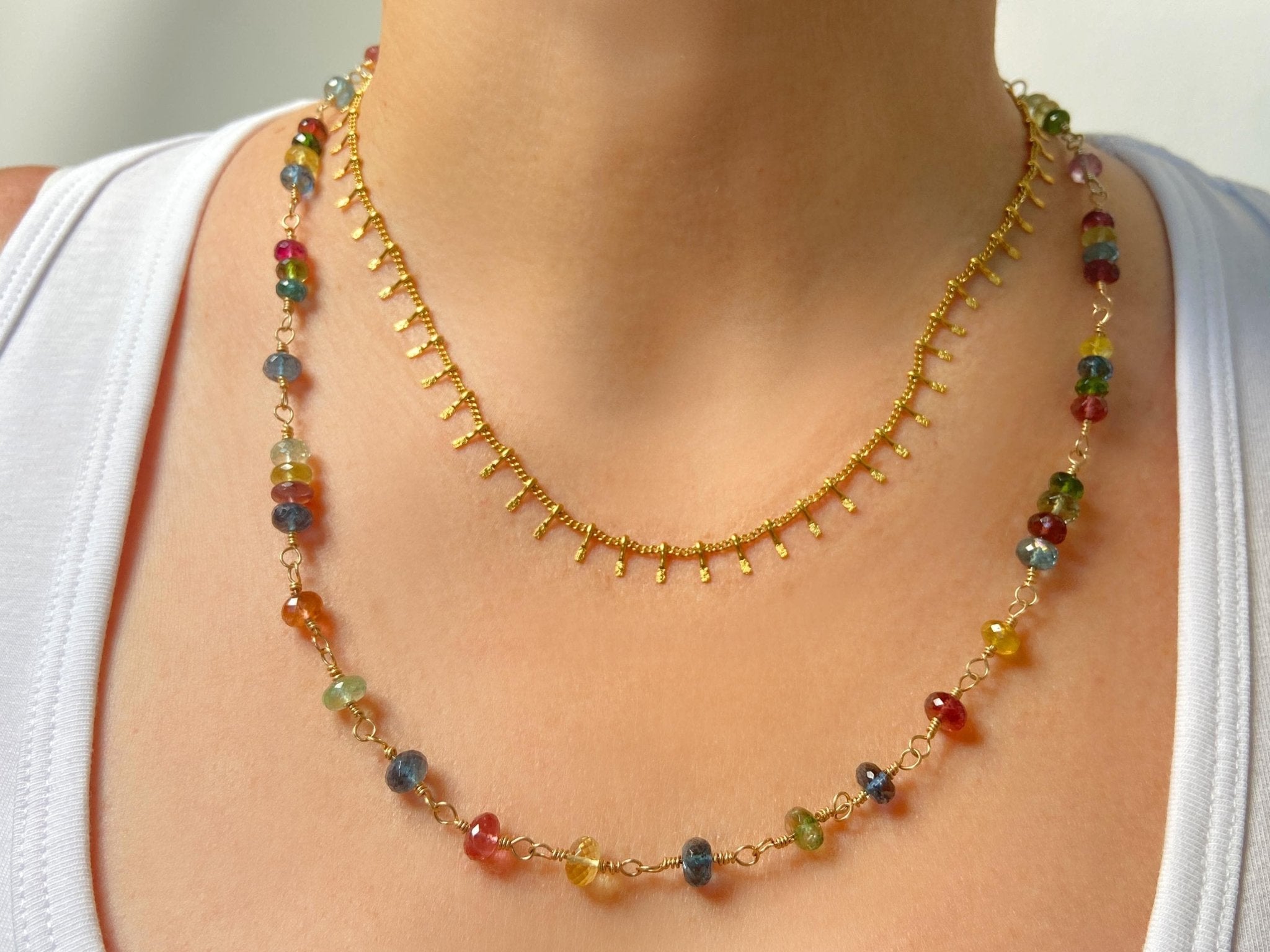 Turmalin Rosenkranz Kette bunt 9kt Gold Halskette