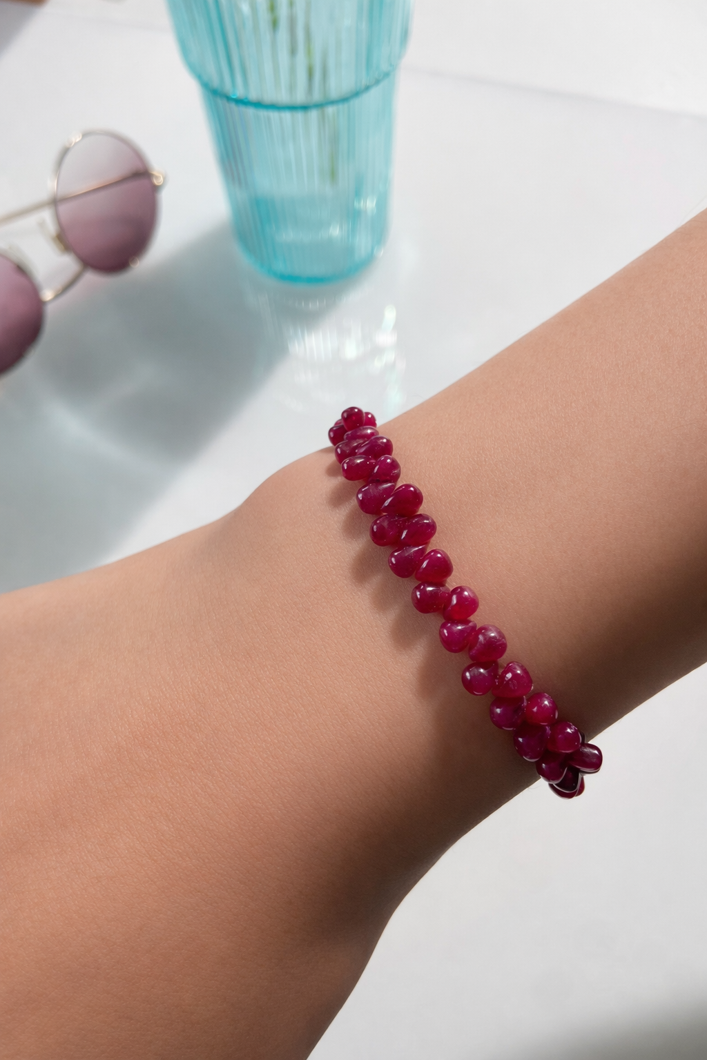Rubin Edelstein Armband Tropfenform & Magnetverschluss