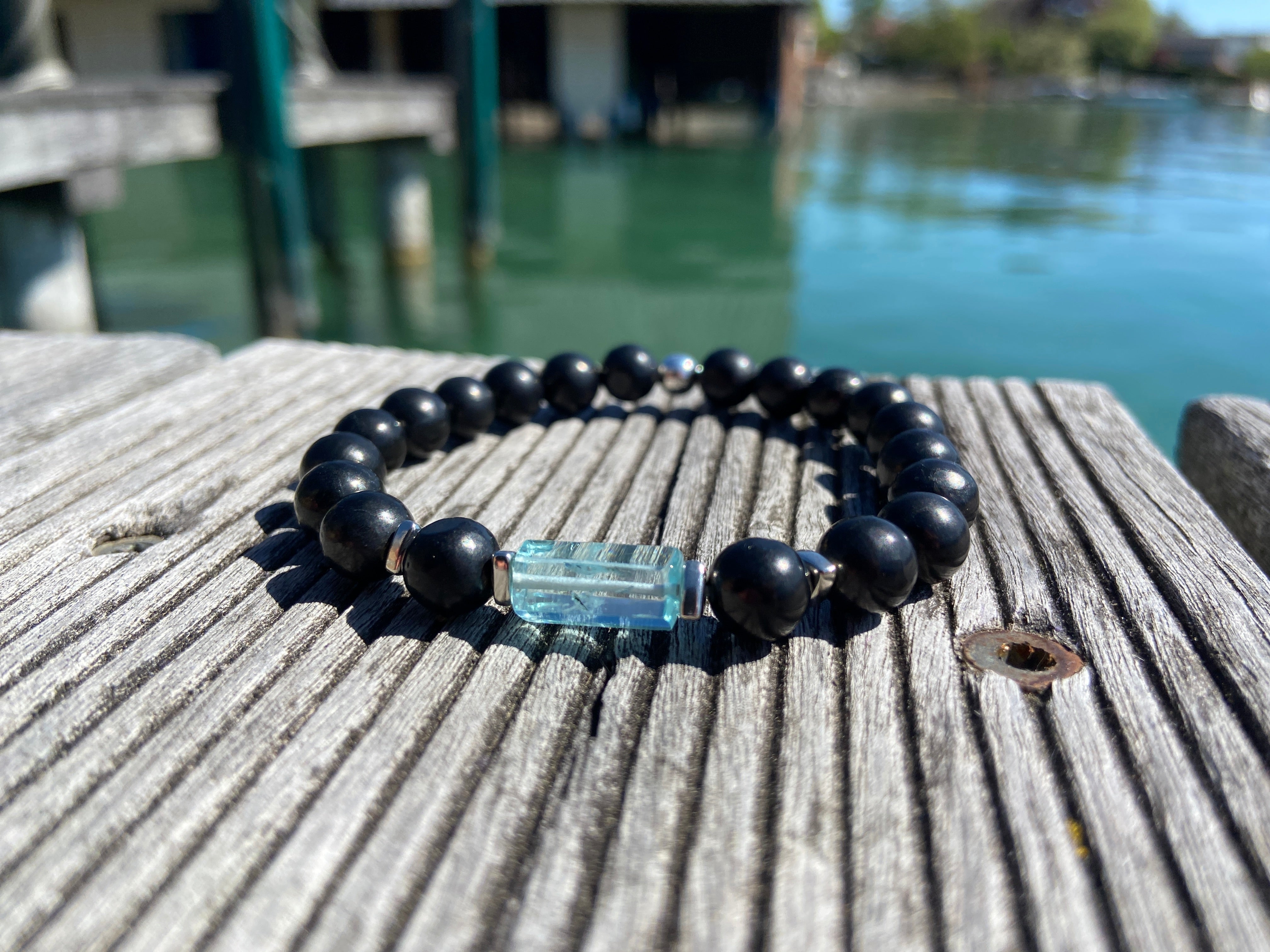 Aquamarine bracelet with shungite for men Gemstone