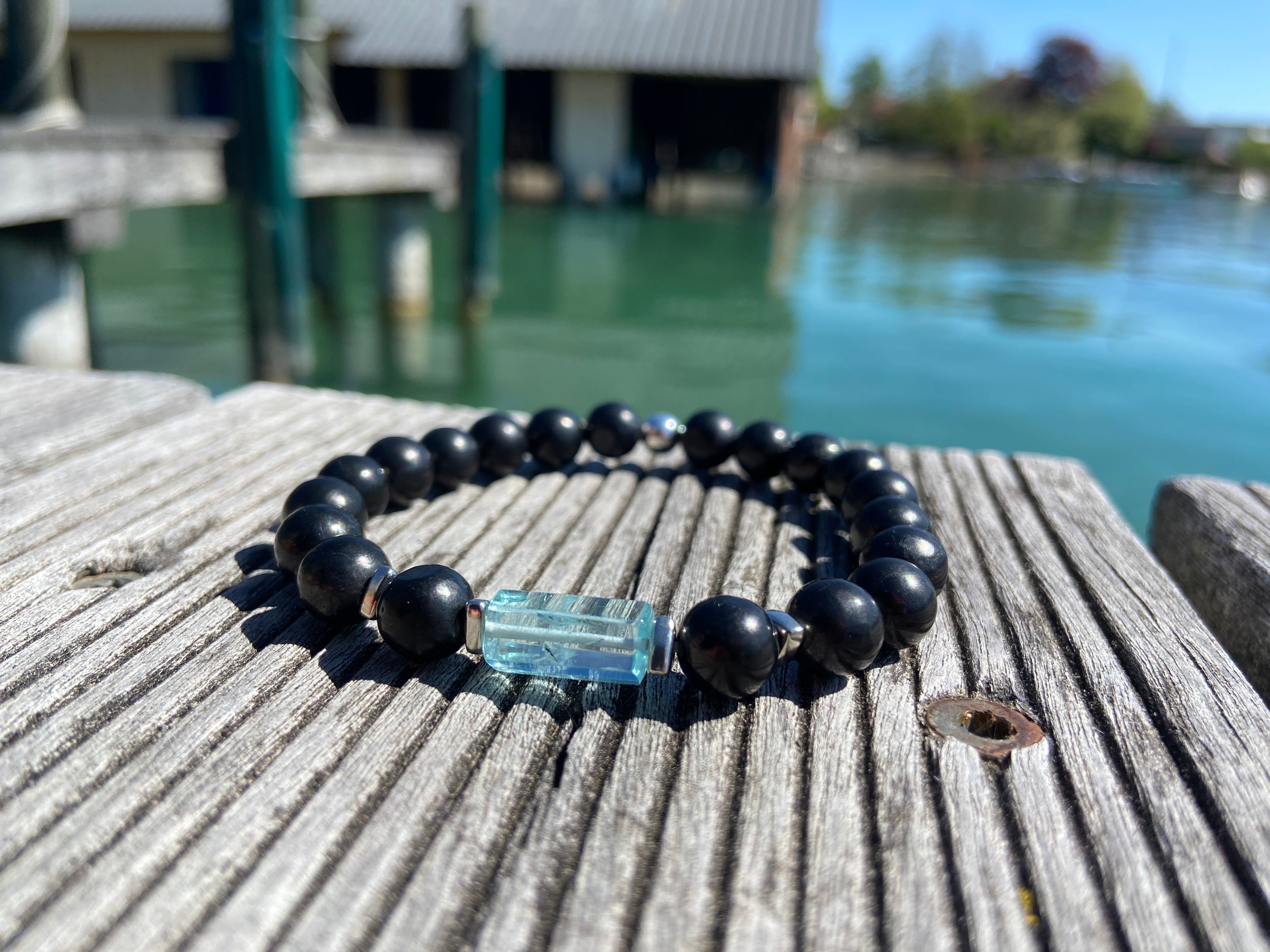 Aquamarin Armband Schungit für Männer Edelstein - elstardesign
