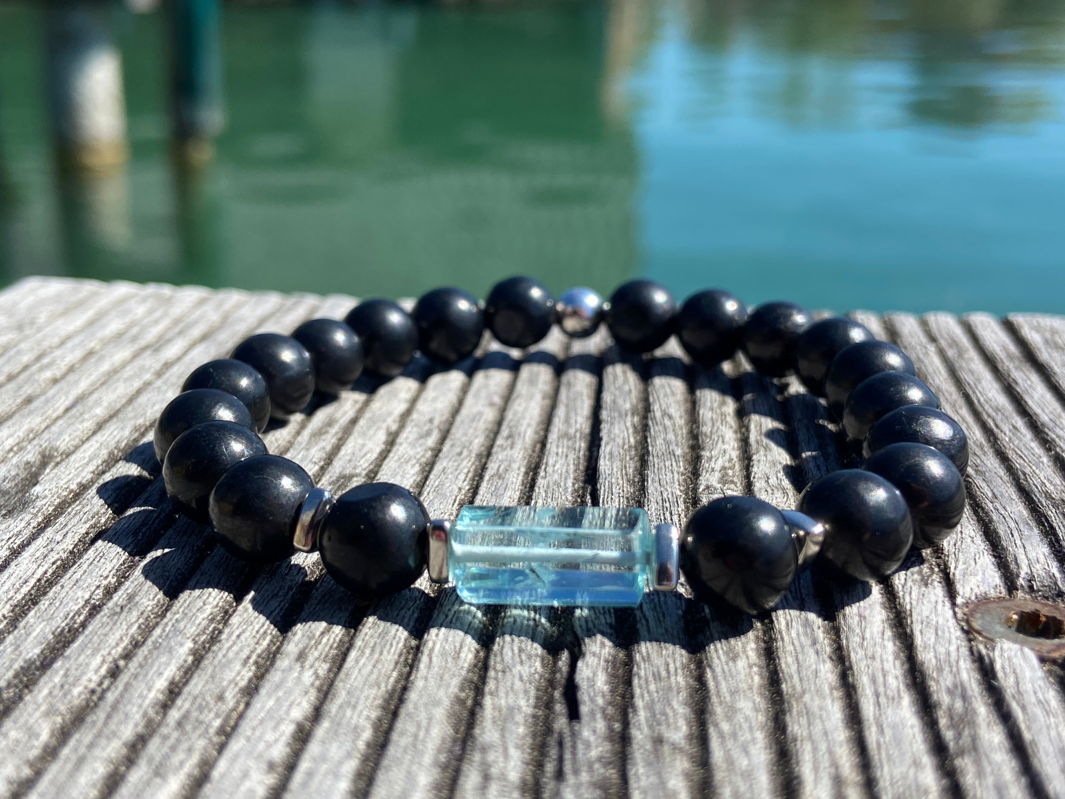 Aquamarin Armband Schungit für Männer Edelstein - elstardesign