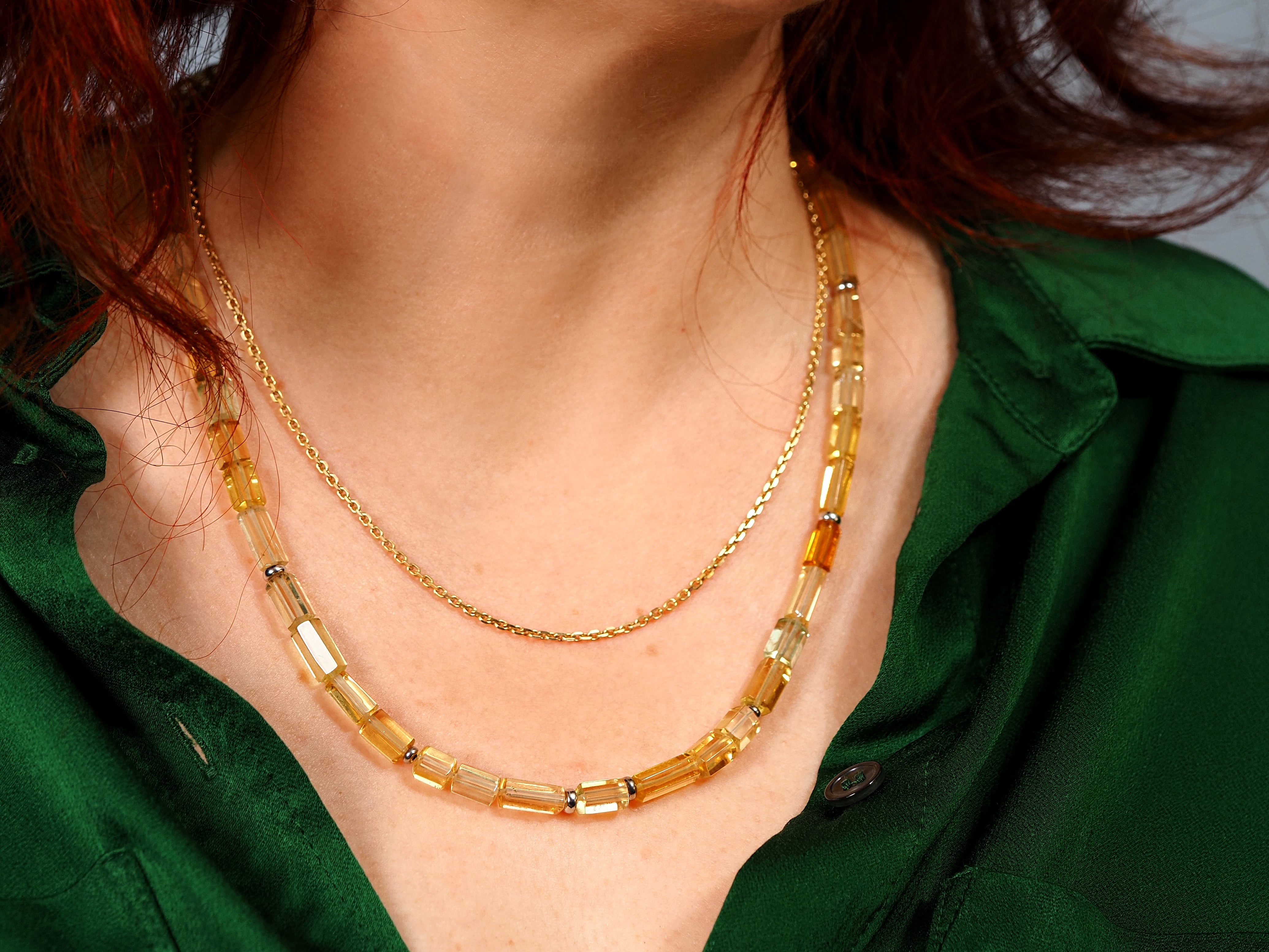 Heliodor necklace - natural gold beryl gemstone necklace