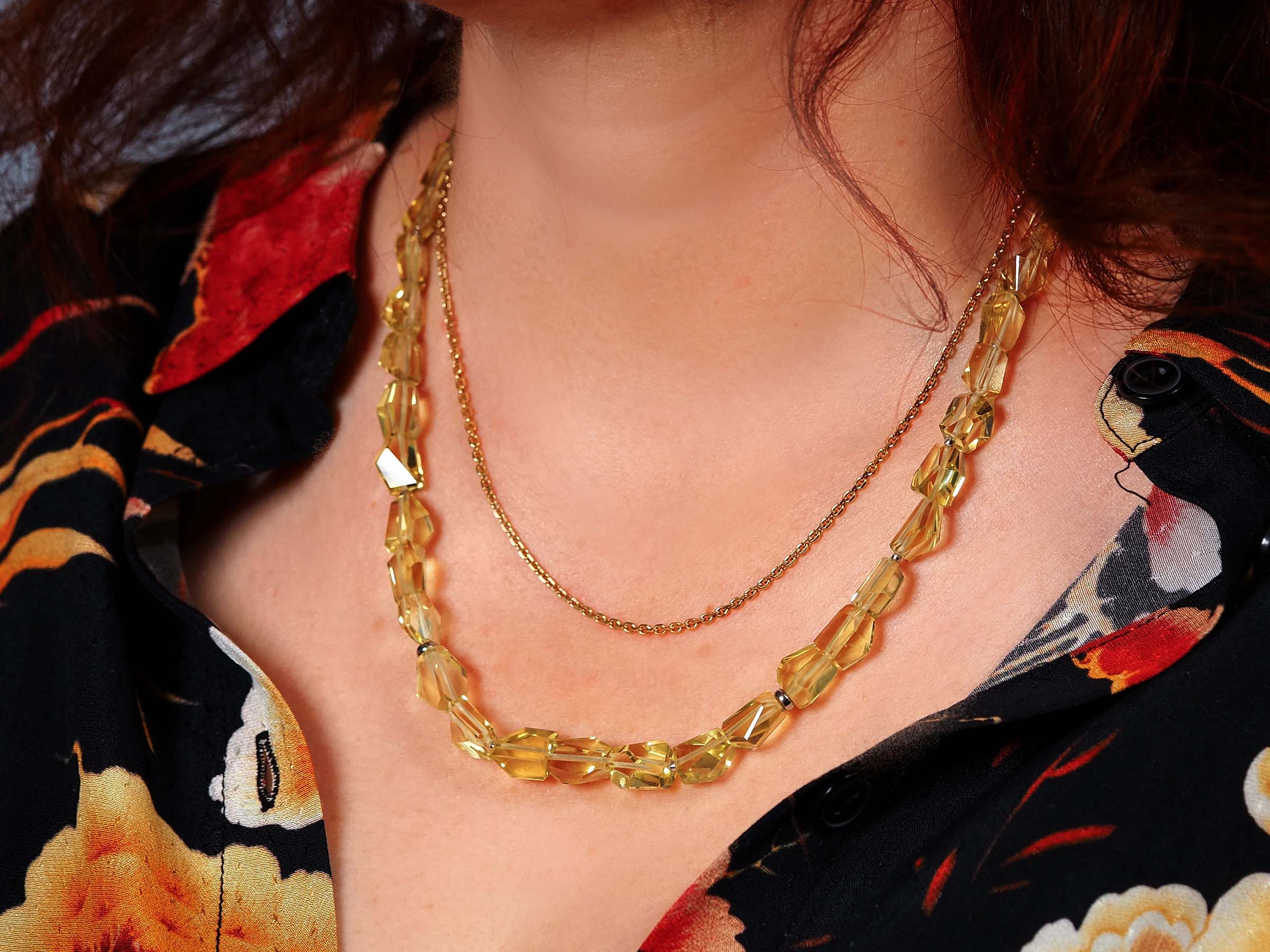 Fantastic lemon quartz necklace - faceted gemstone beads with intense sparkle
