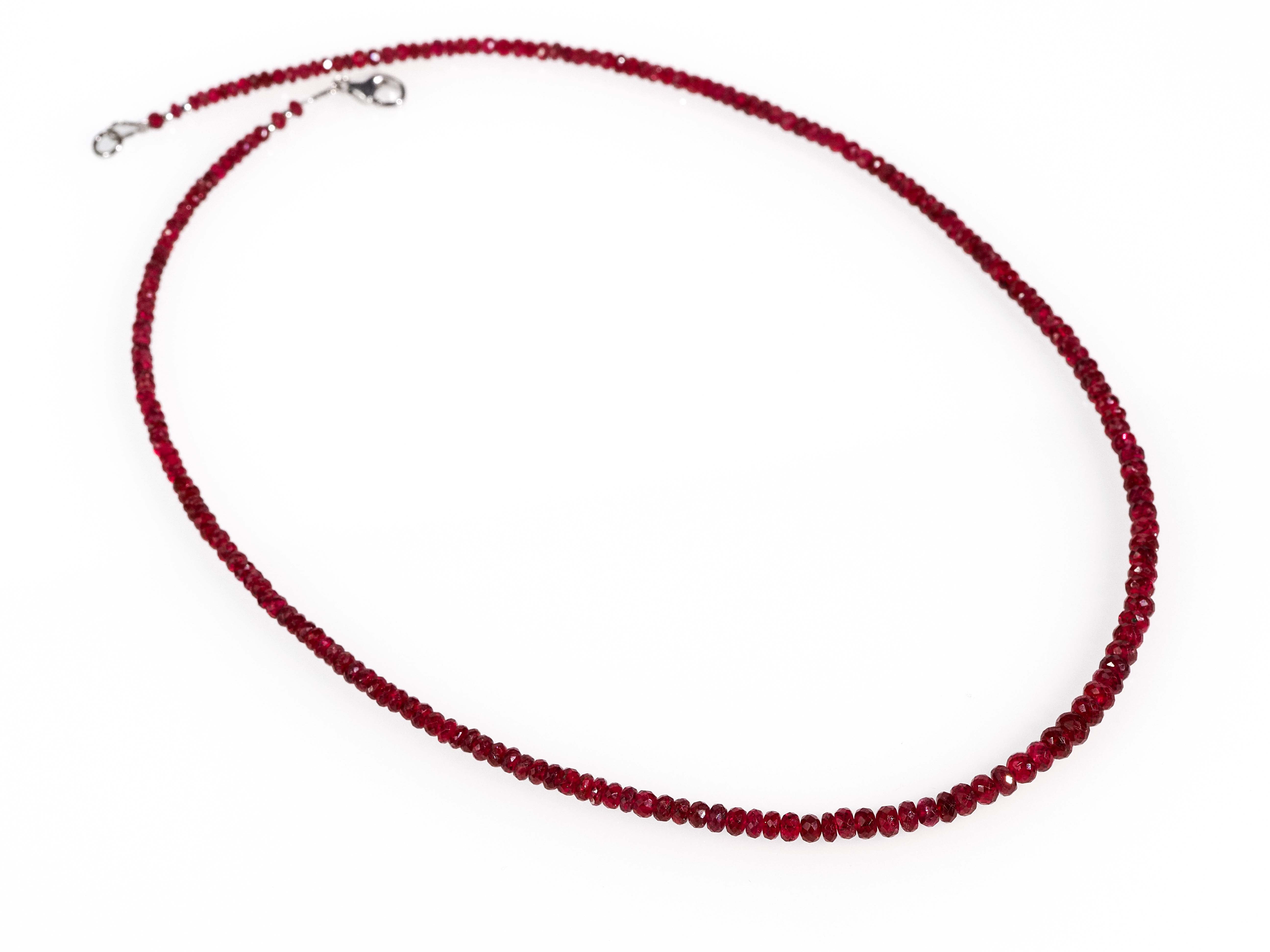 Spinel gemstone necklace silver red natural untreated sterling silver clasp rhodium-plated red gemstone faceted