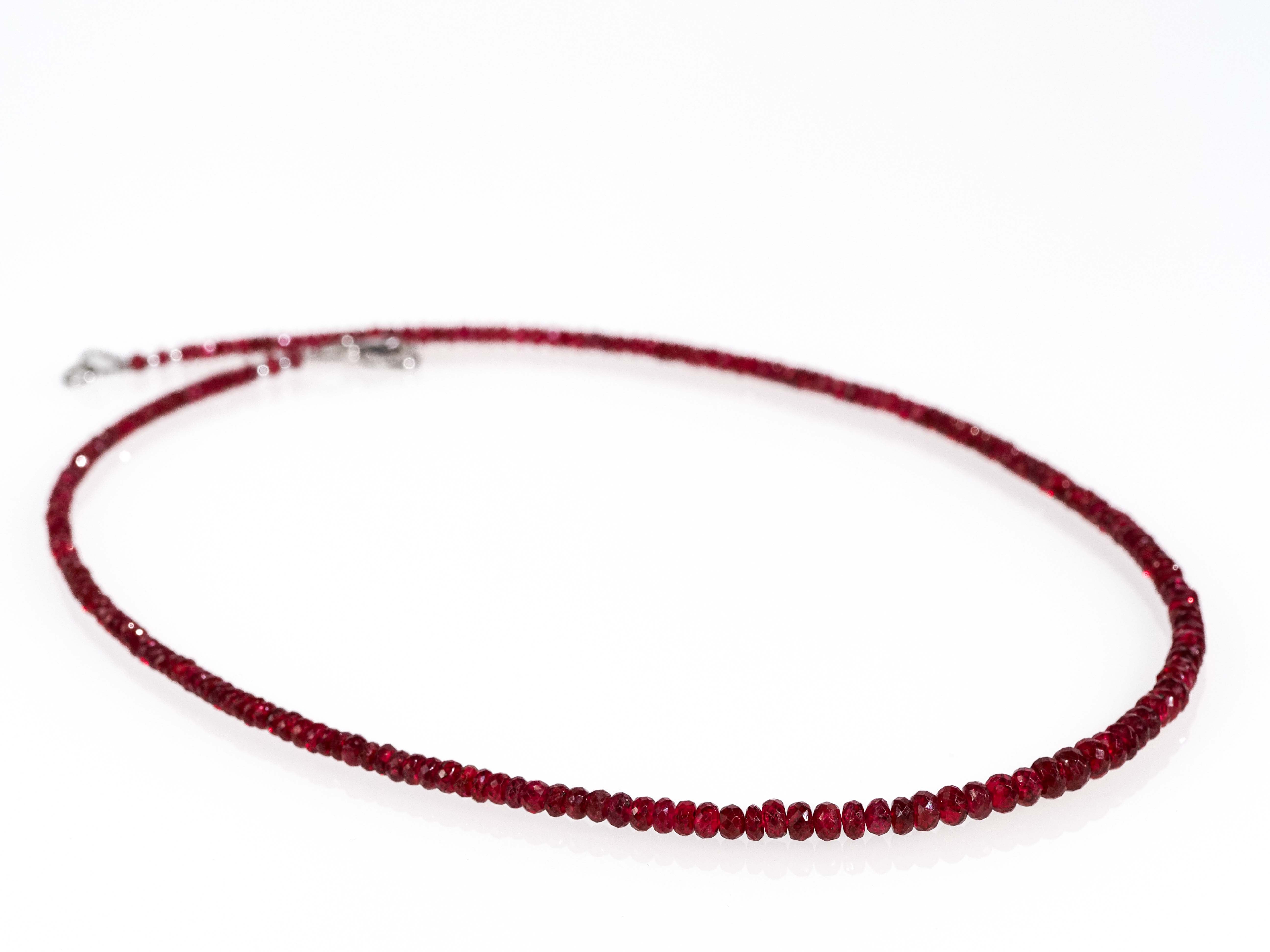 Spinel gemstone necklace silver red natural untreated sterling silver clasp rhodium-plated red gemstone faceted