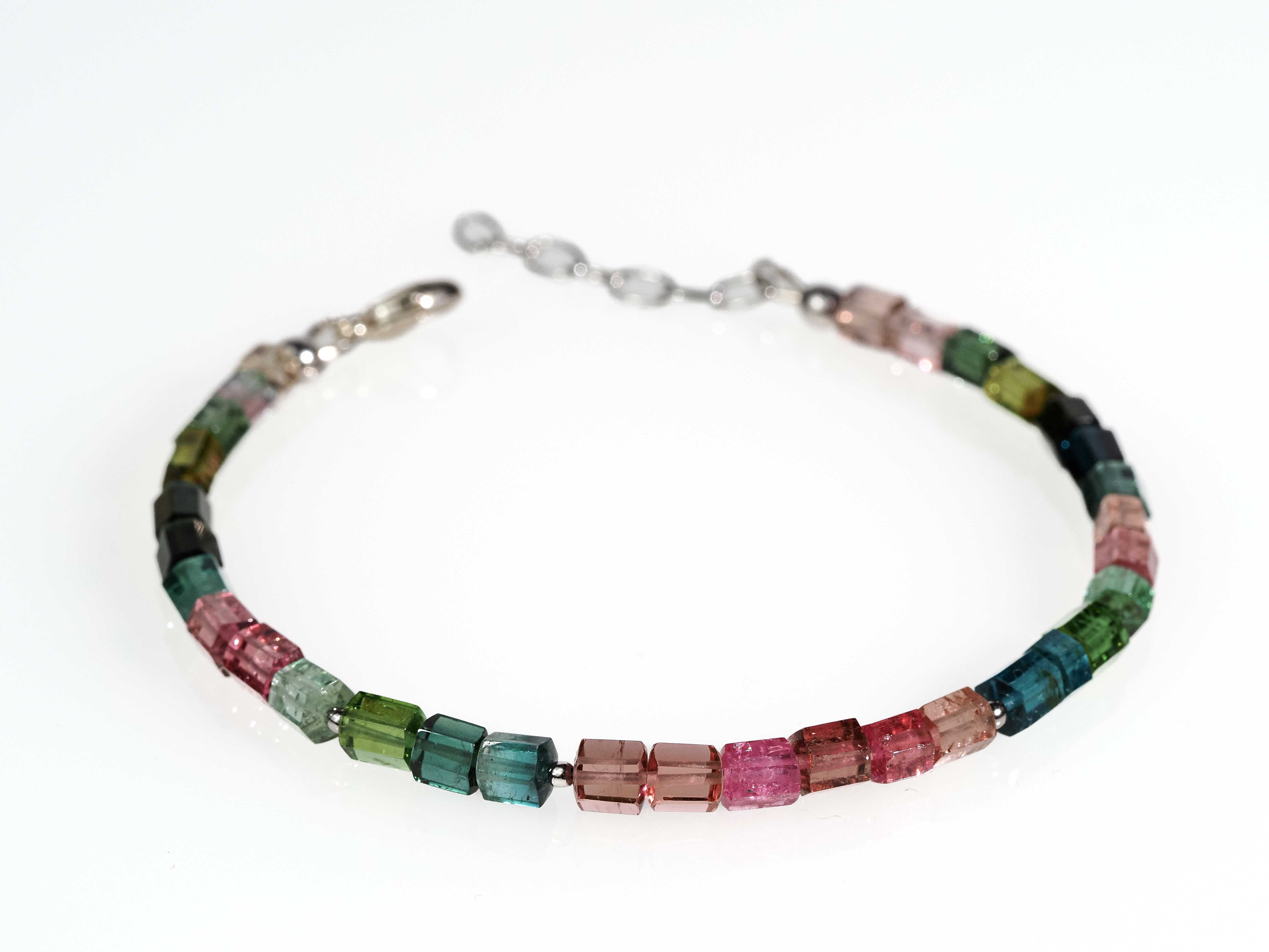 Colorful tourmaline crystal lace bracelet - colorful gemstone jewelry with silver clasp