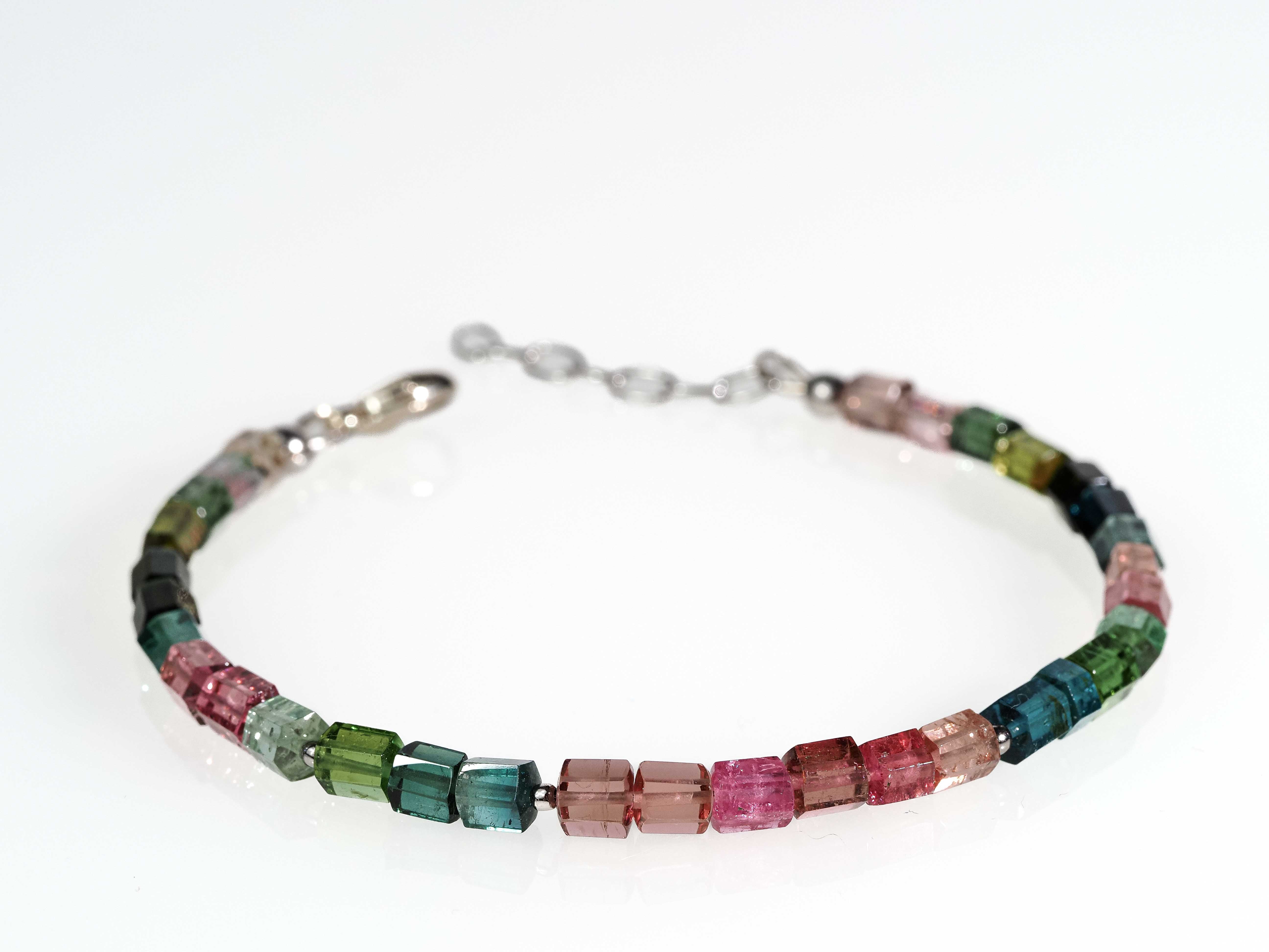Colorful tourmaline crystal lace bracelet - colorful gemstone jewelry with silver clasp