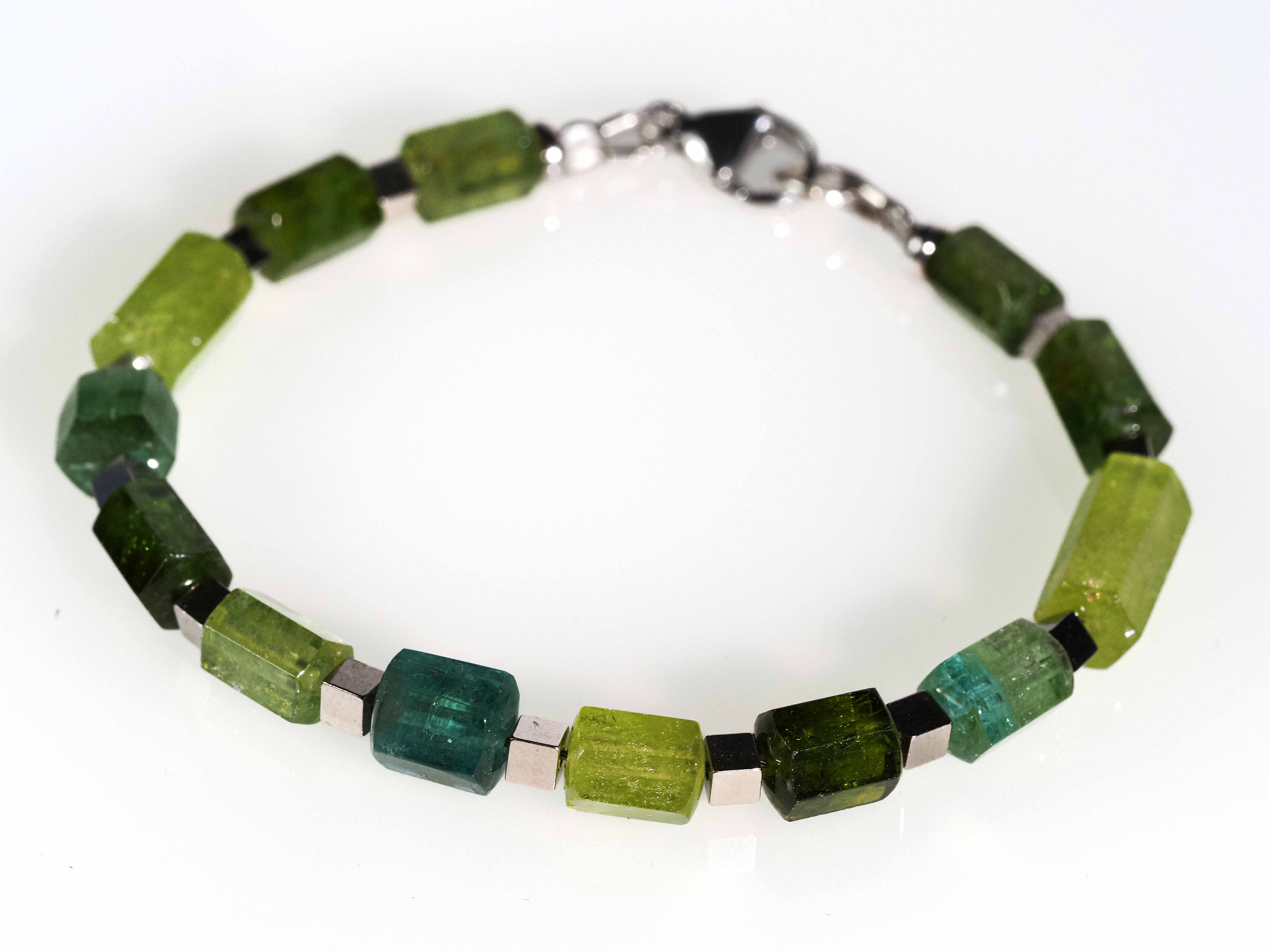 Colorful tourmaline bracelet - colorful gemstones with gold-filled toggle clasp
