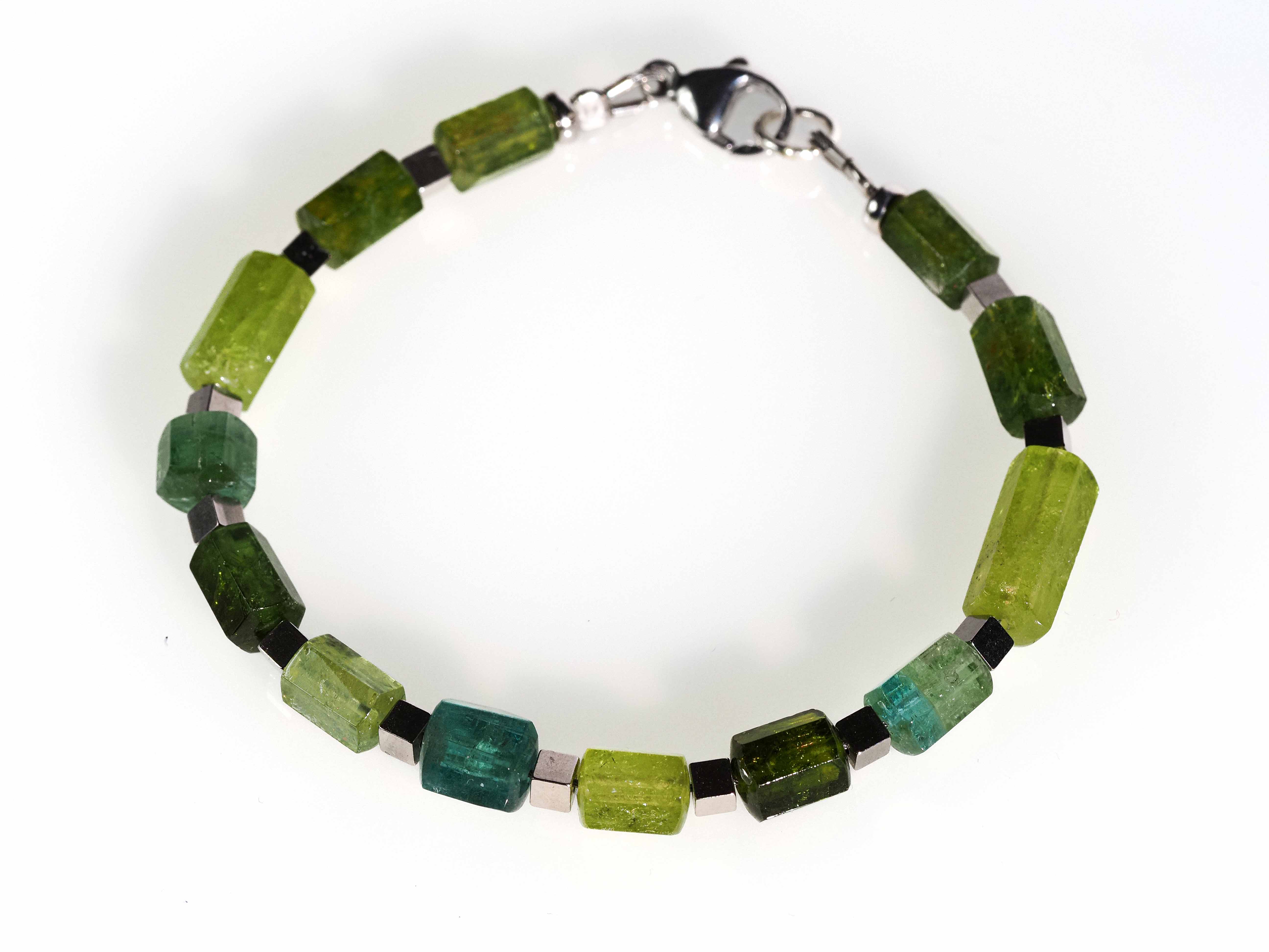 Colorful tourmaline bracelet - colorful gemstones with gold-filled toggle clasp