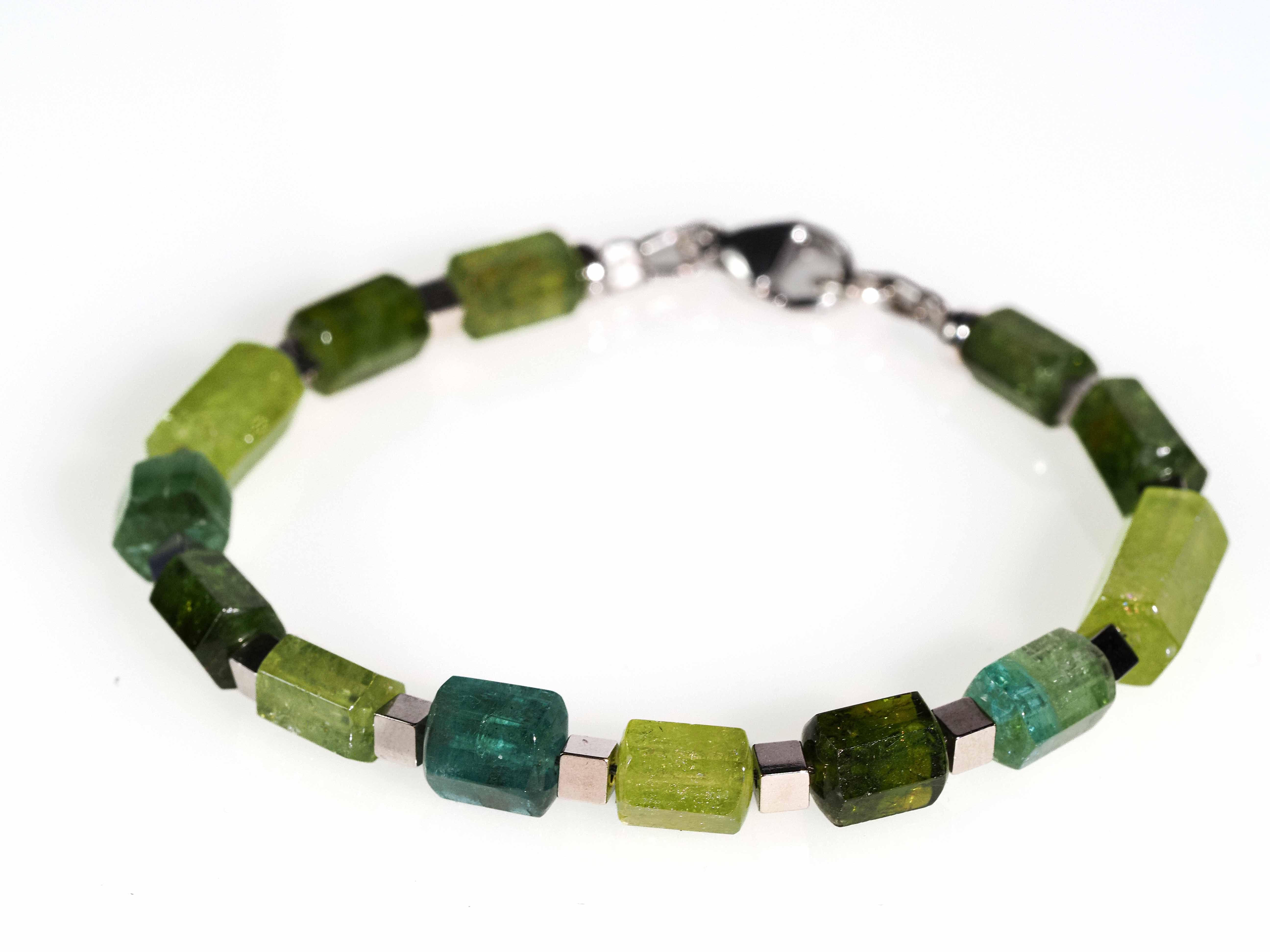 Colorful tourmaline bracelet - colorful gemstones with gold-filled toggle clasp