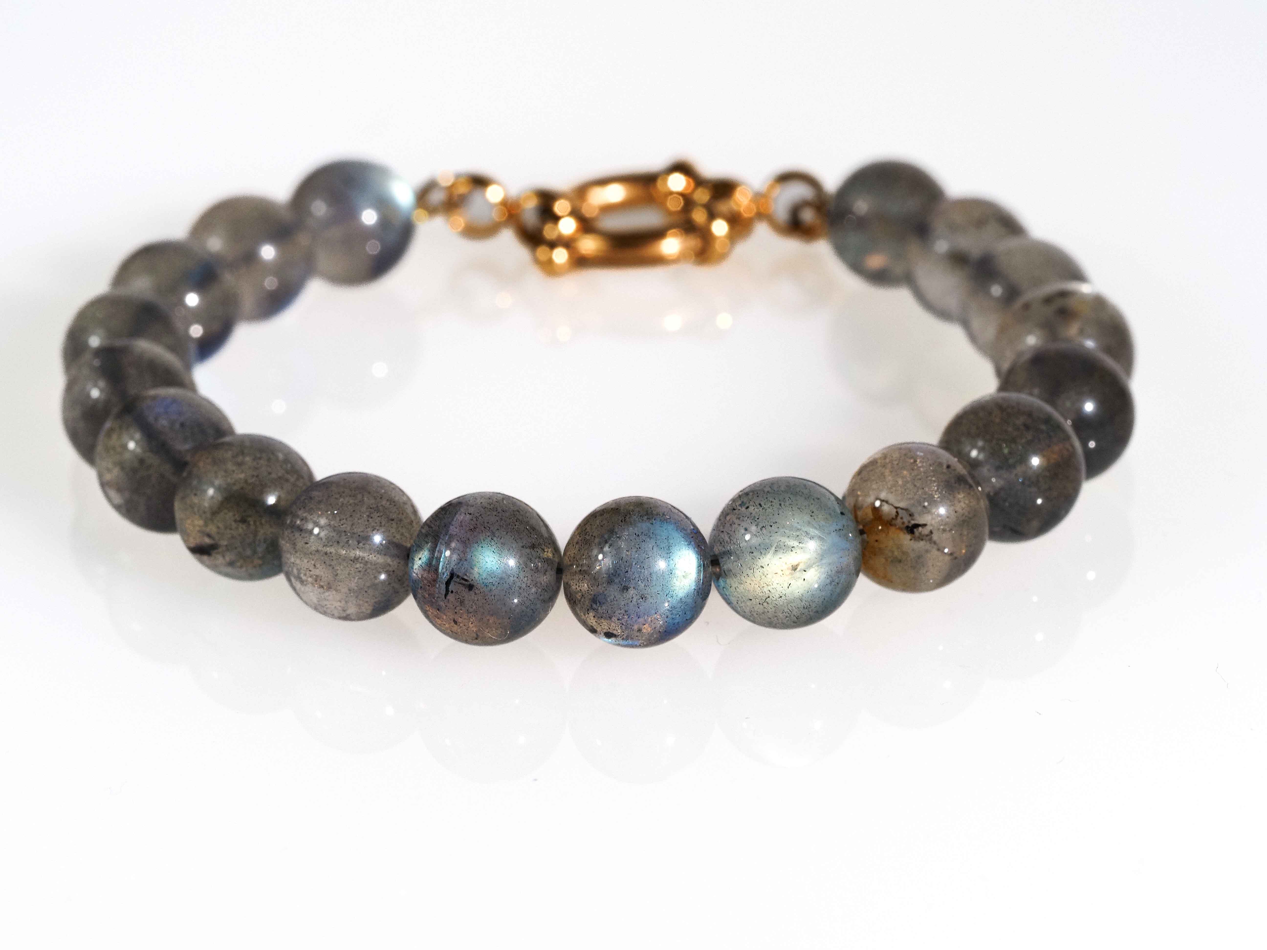 Labradorite sphere bracelet - precious natural stone with an intense blue-green shimmer
