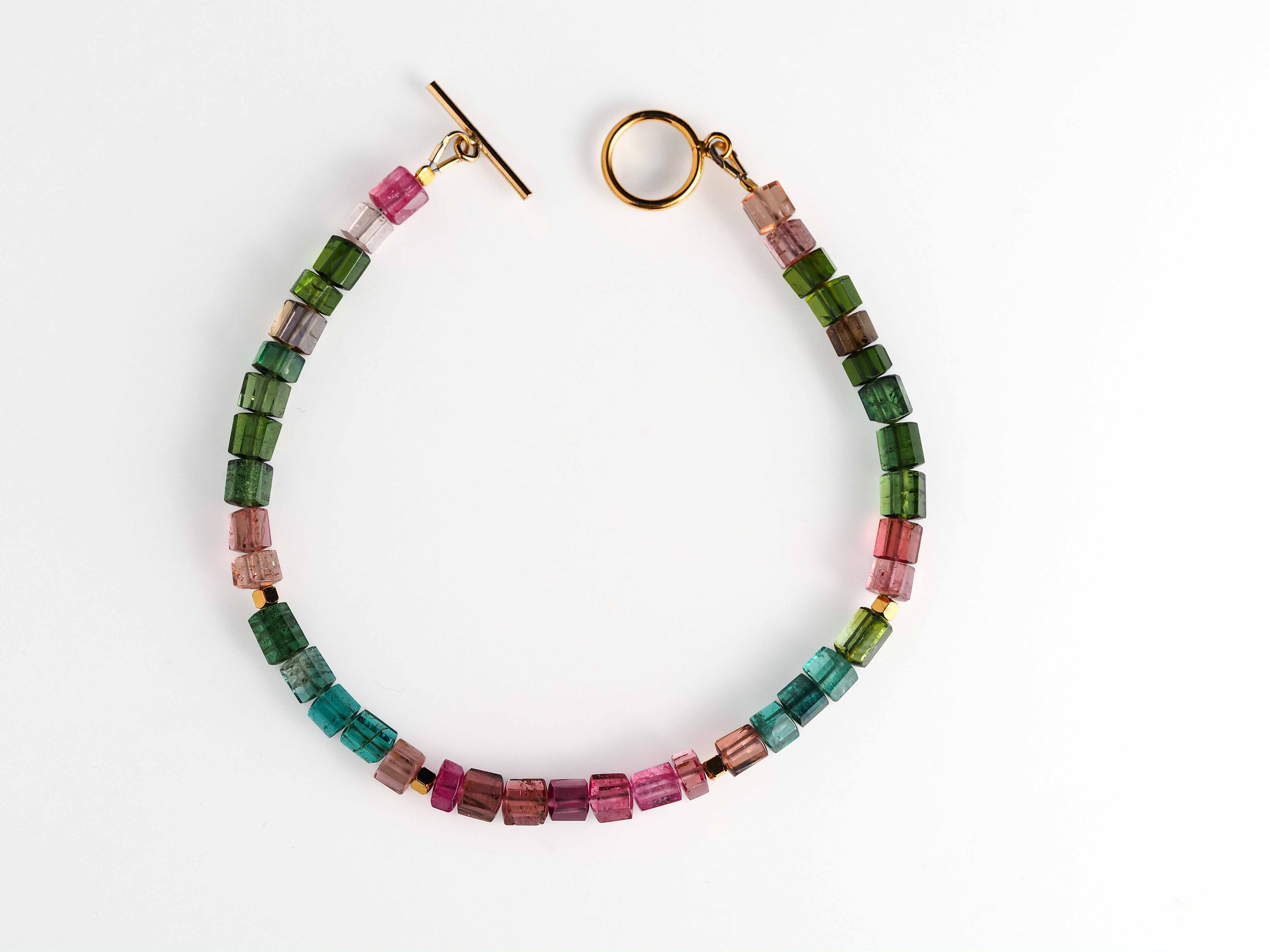Buntes Turmalin Armband mit Gold-filled Knebelverschluss - elstardesign