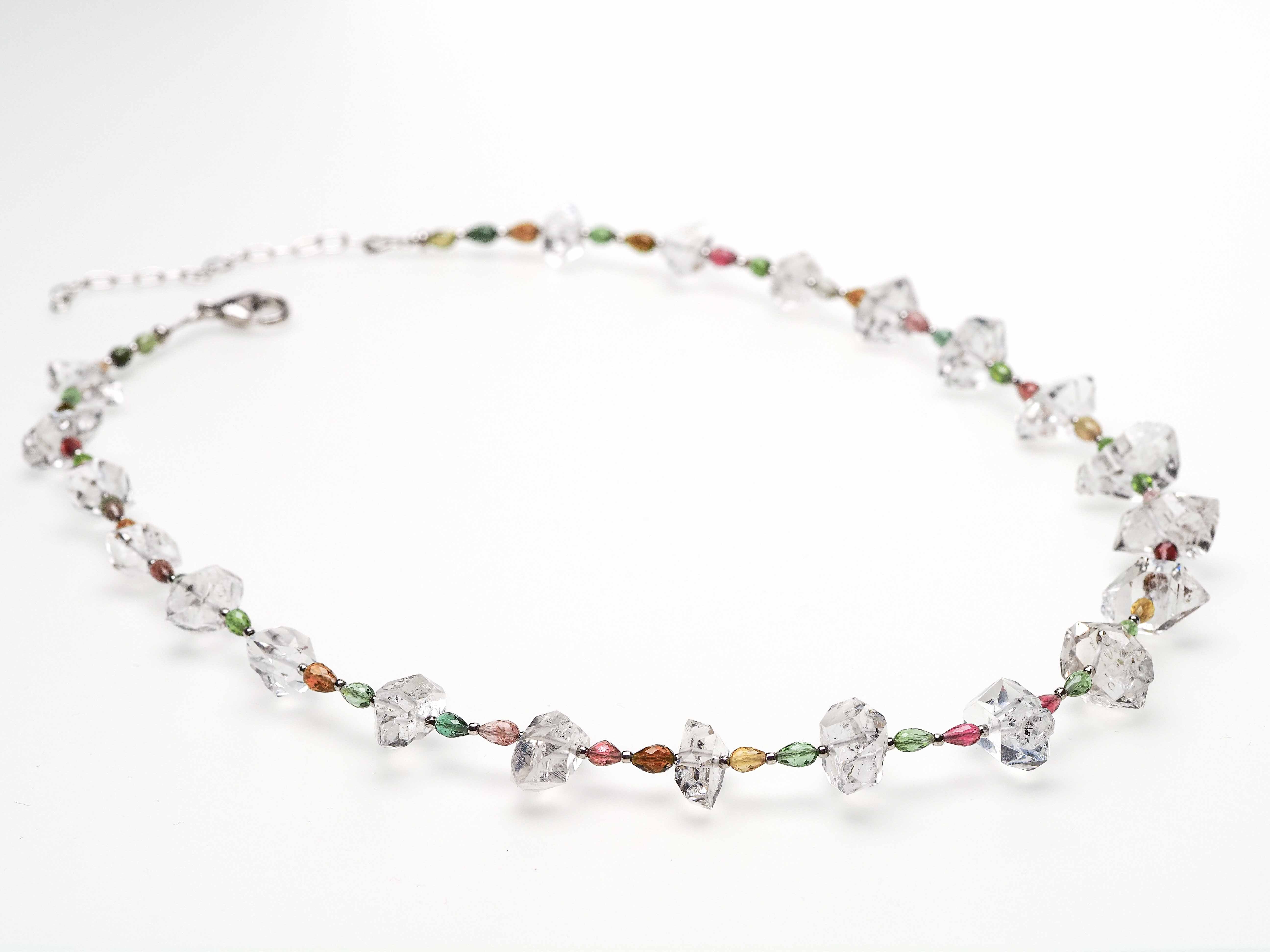 Long Herkimer necklace with double-ended rock crystal