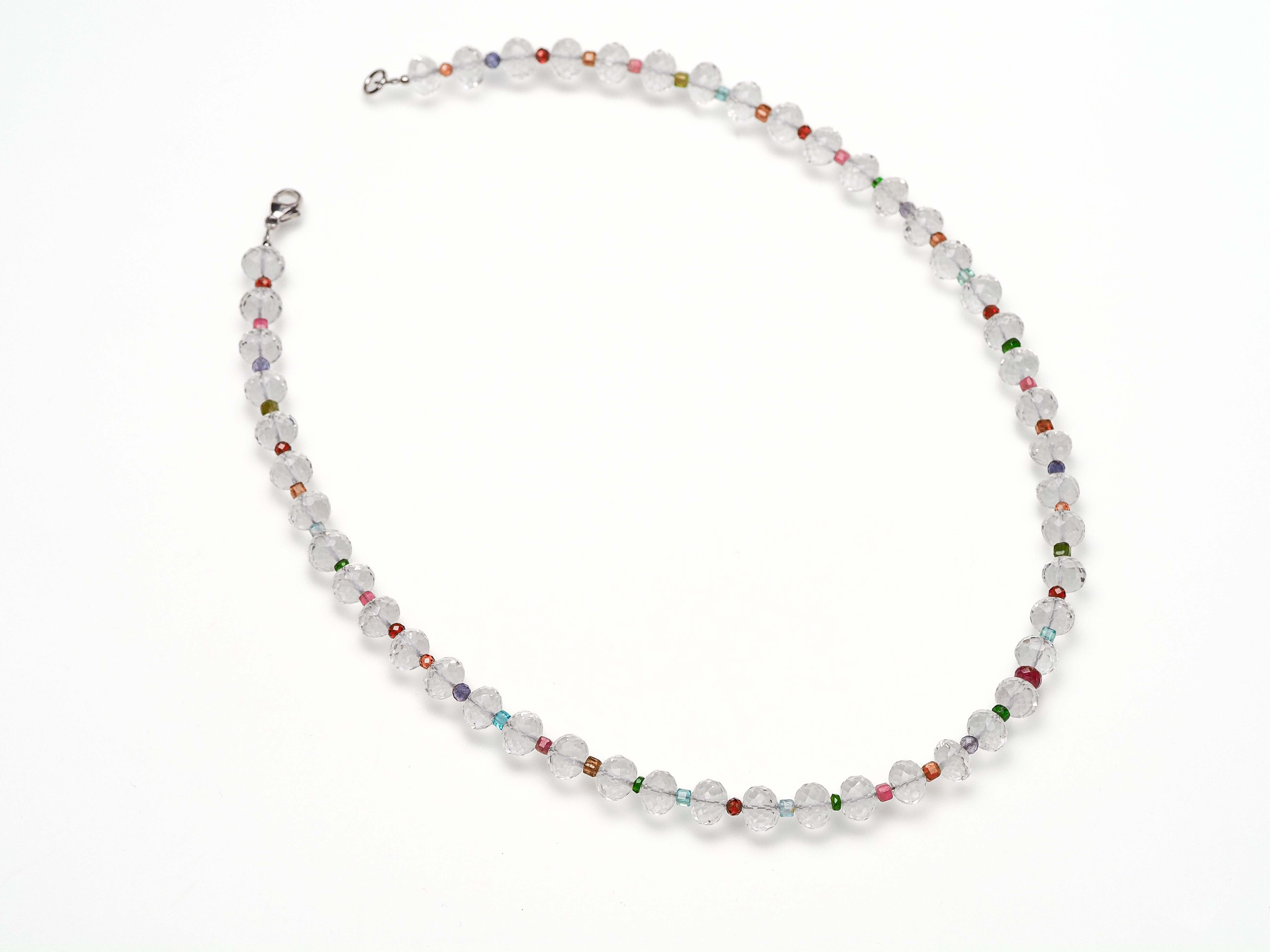 Rock crystal silver necklace crystal colored gemstone necklace