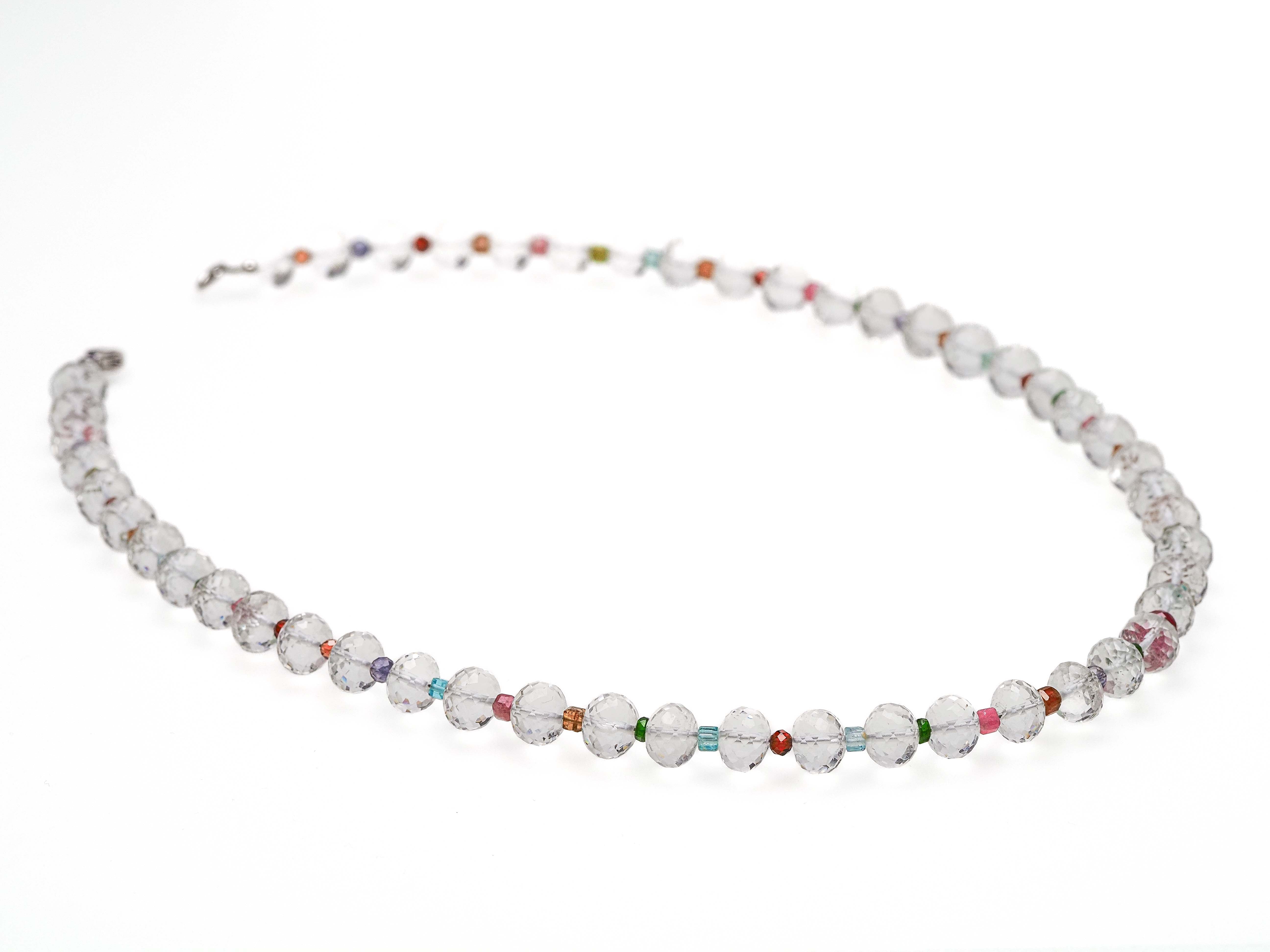 Rock crystal silver necklace crystal colored gemstone necklace