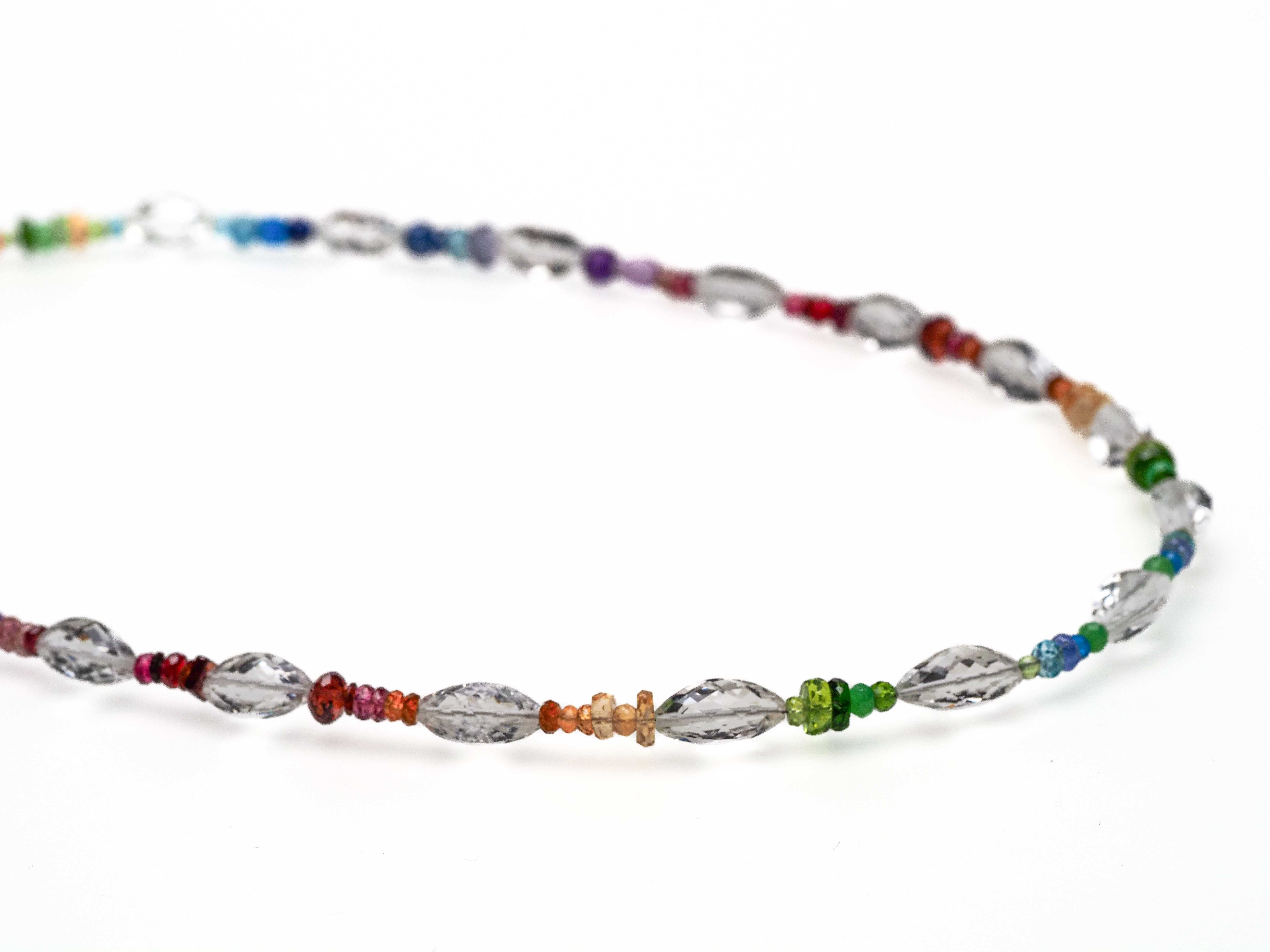 Colorful chakra rainbow gemstone necklace with color gradient