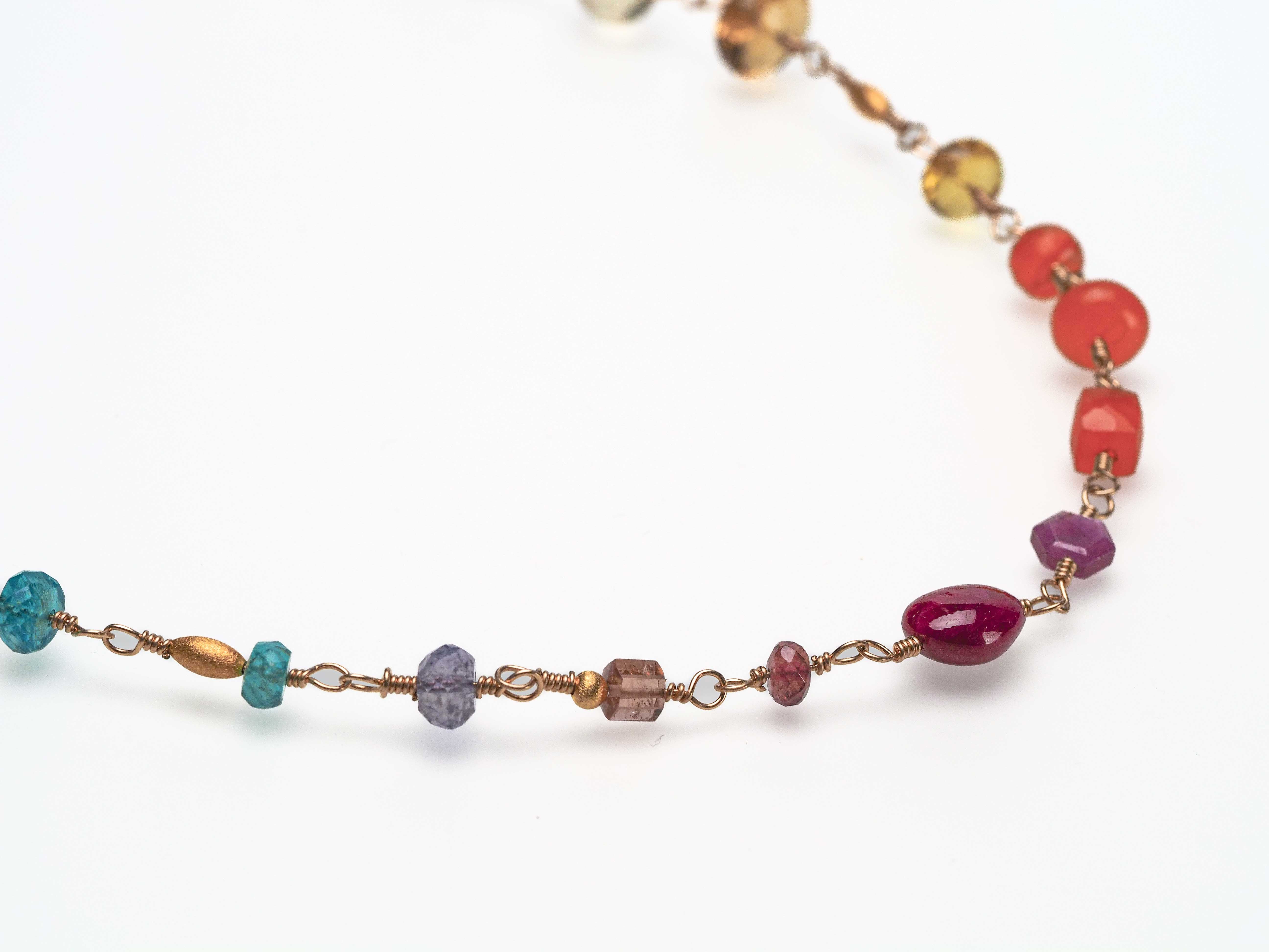 Rosenkranz Kette mit bunten Edelsteinen Gold filled Rosary Halskette AAA Qualität
