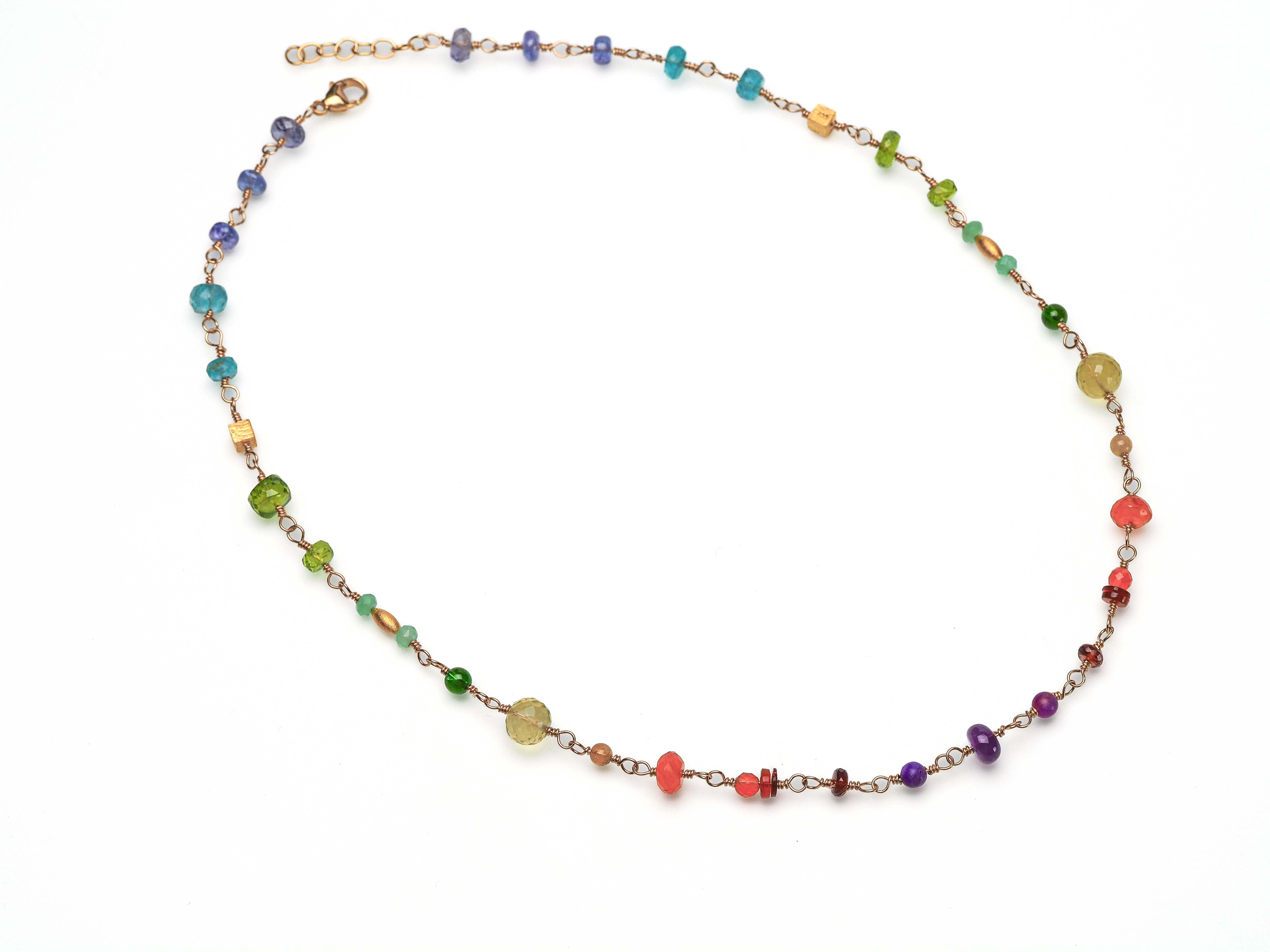 Rosenkranz Kette mit bunten Edelsteinen Gold filled Rosary Halskette AAA Qualität - elstardesign