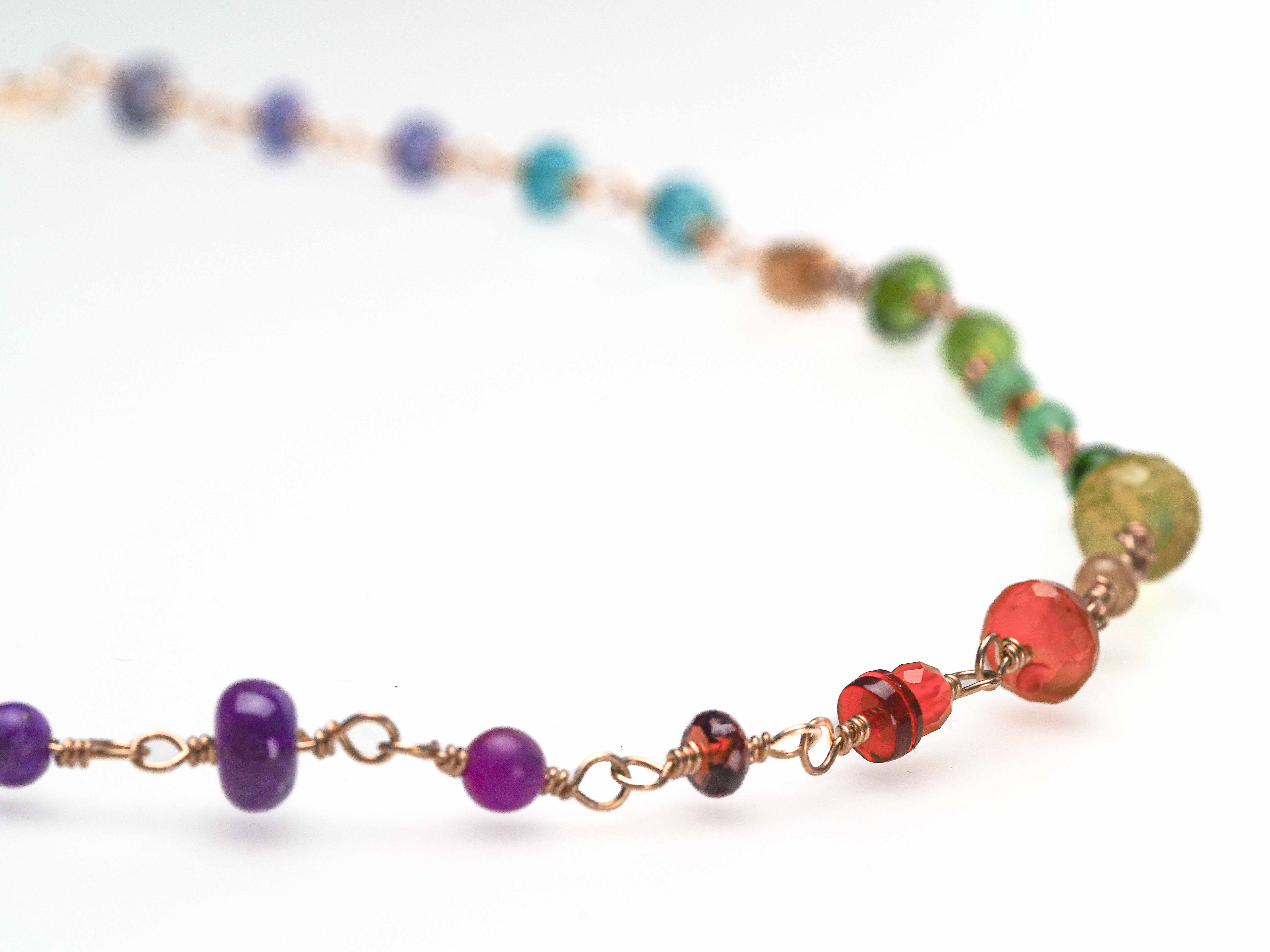 Rosenkranz Kette mit bunten Edelsteinen Gold filled Rosary Halskette AAA Qualität