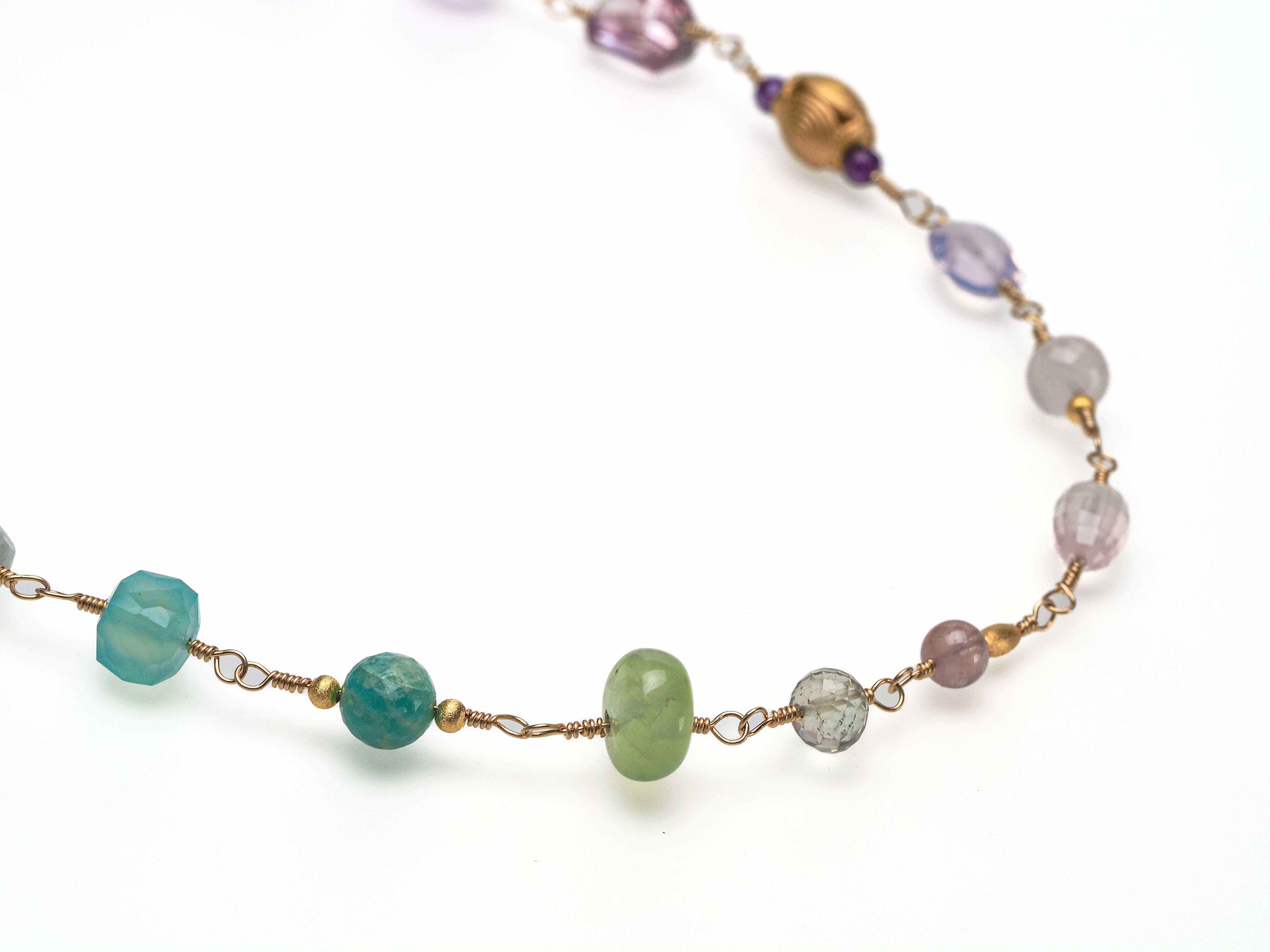 Rosenkranz Kette mit bunten Edelsteinen Gold filled Rosary Halskette AAA Qualität