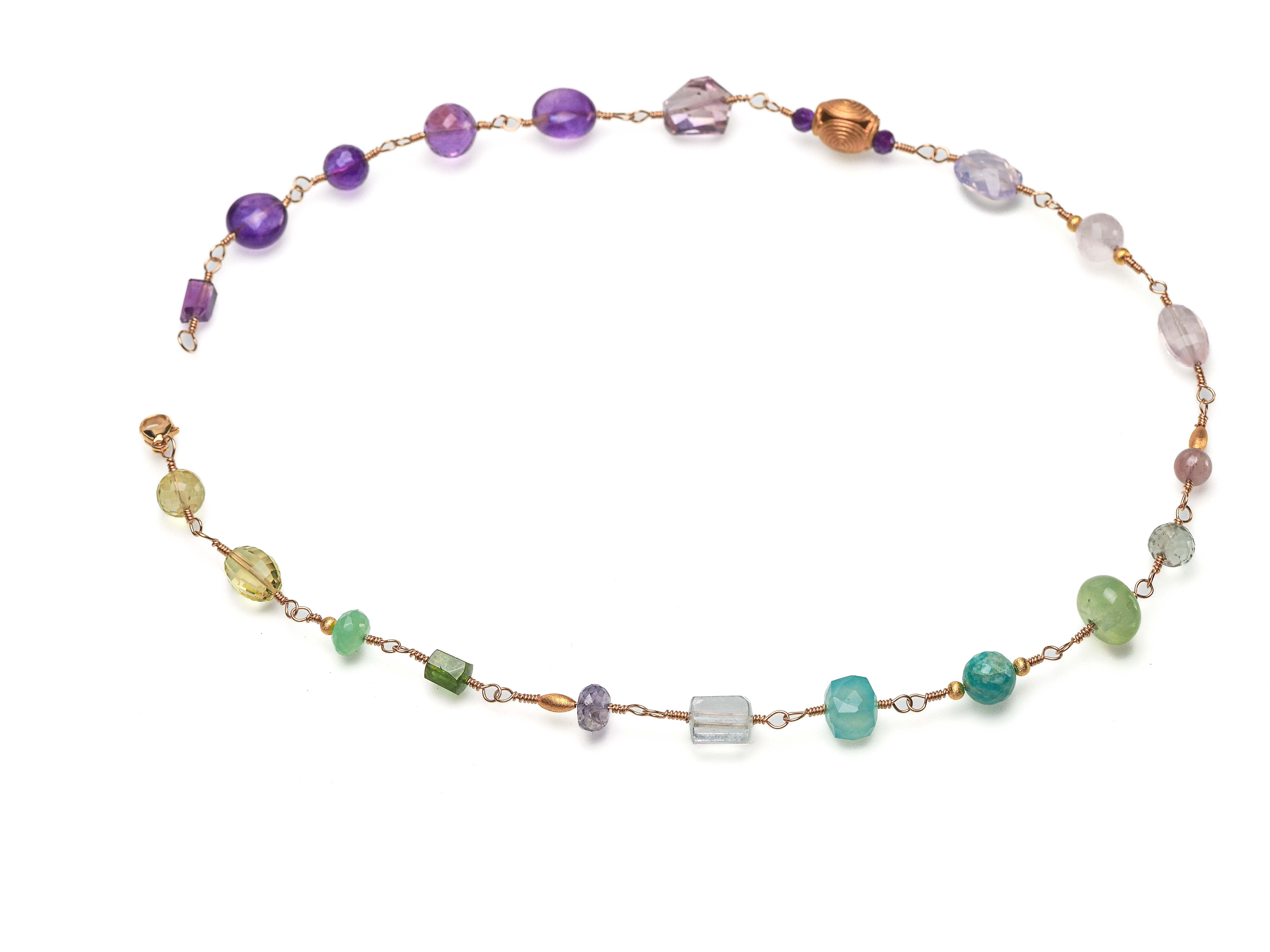Rosenkranz Kette mit bunten Edelsteinen Gold filled Rosary Halskette AAA Qualität