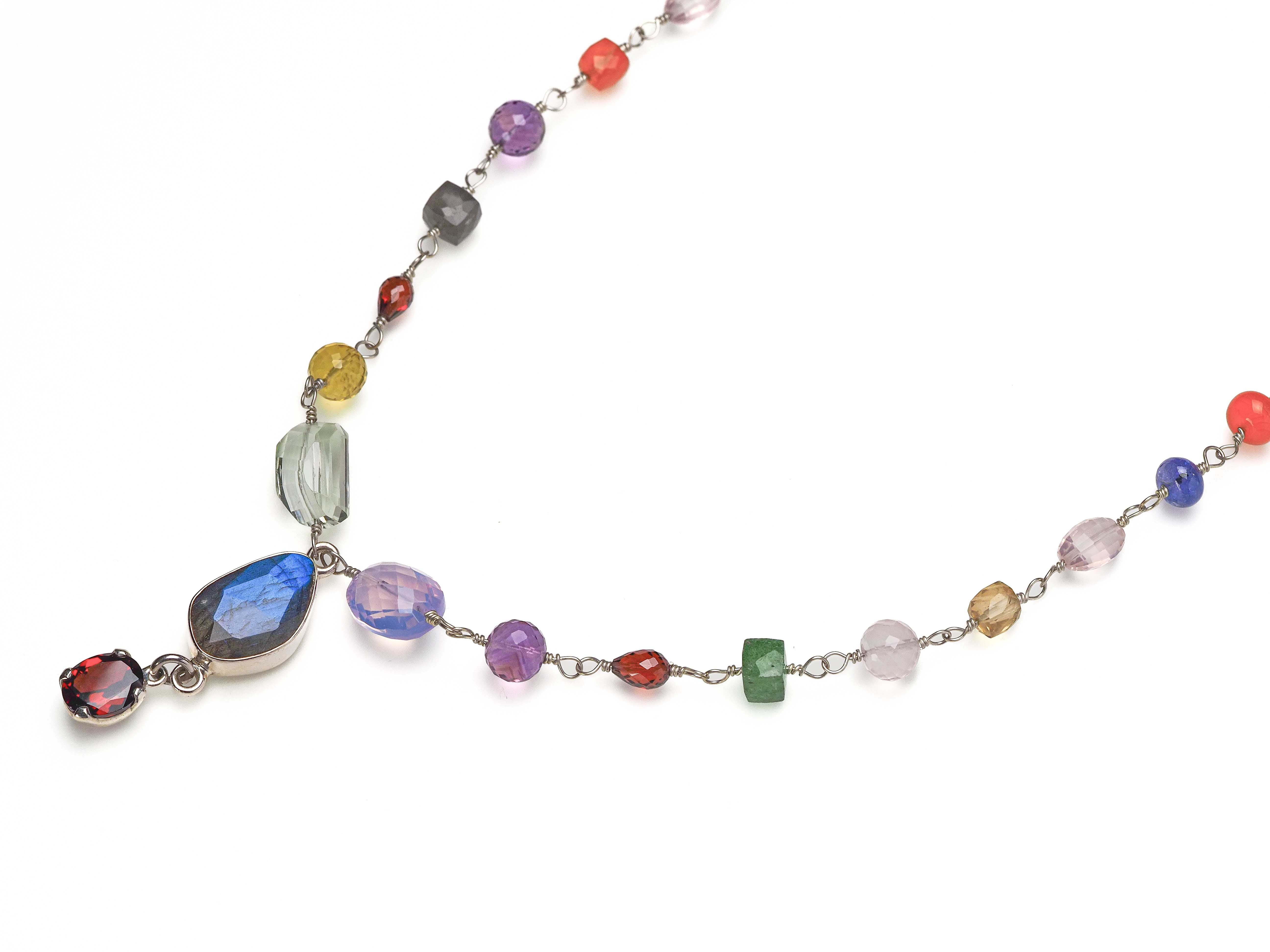Labradorit Anhänger mit bunter Edelstein Kette - elstardesign
