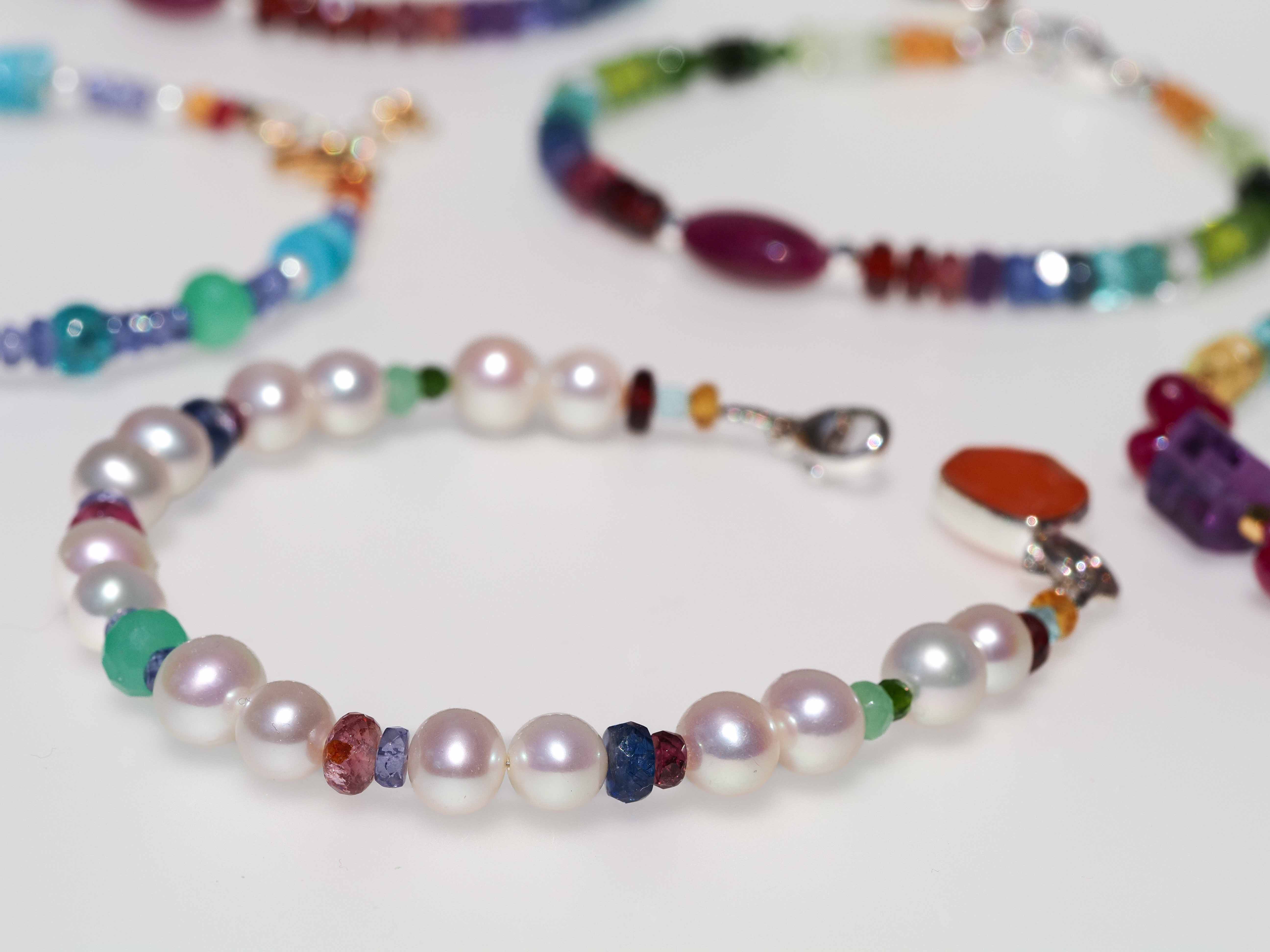 Perlen Edelstein Armband Multi Color – 925 Silber