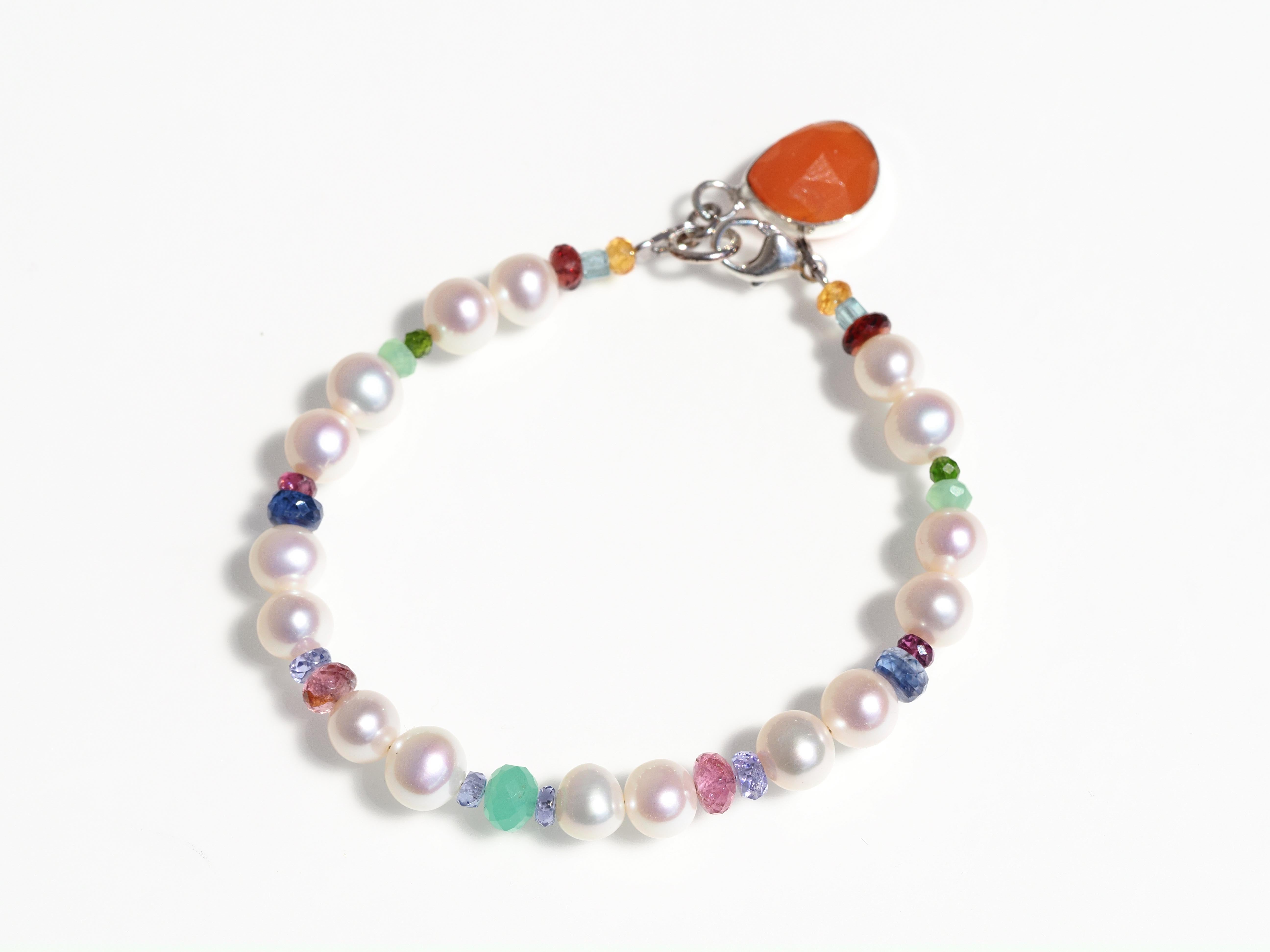 Perlen Edelstein Armband Multi Color – 925 Silber